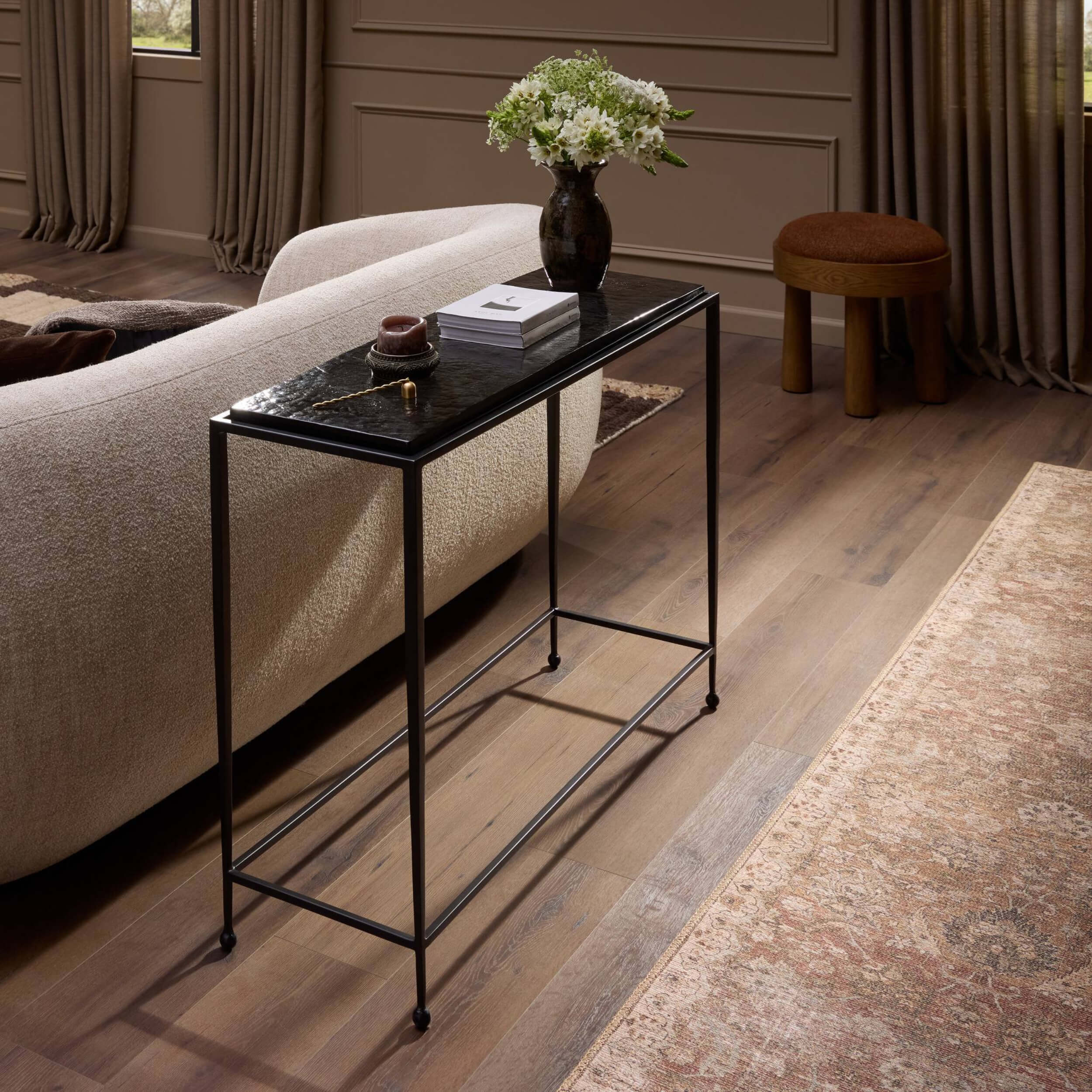 Dalston Cast Glass Console Table, Smoked Black by Four Hands - Image 6