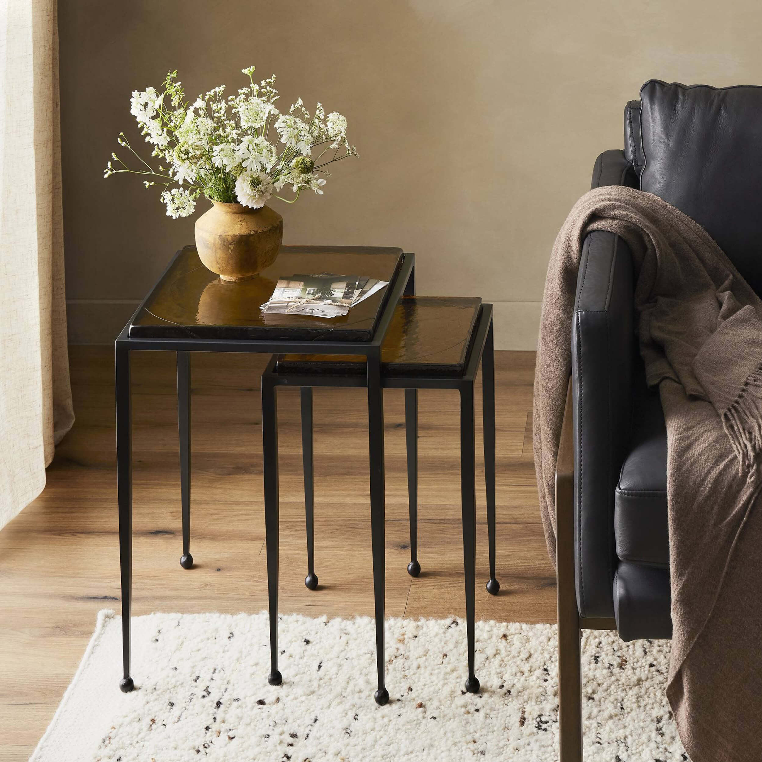 Dalston Nesting End Tables, Amber Cast Glass by Four Hands - Image 6
