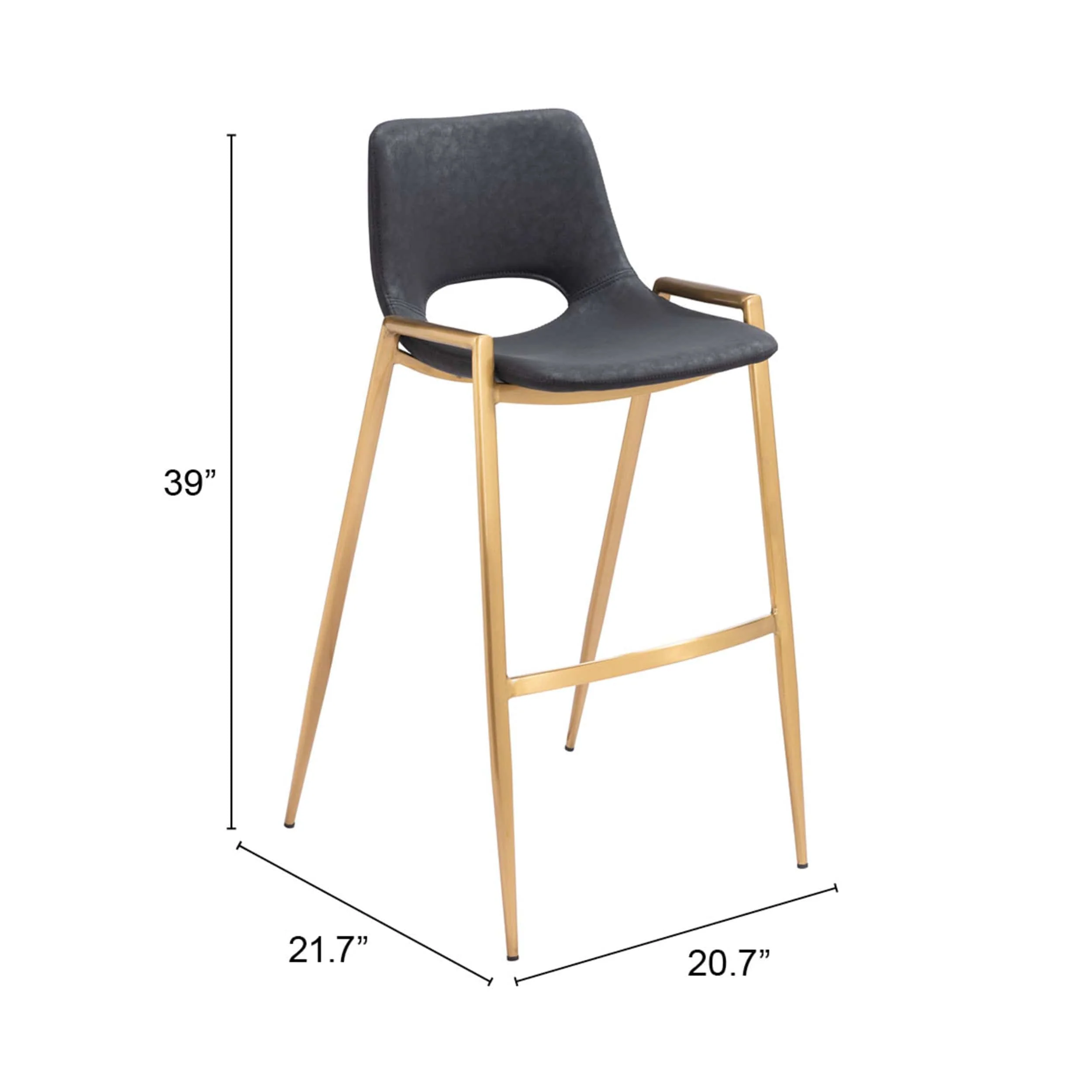 Desi Bar Stool, Black/Gold, Set of 2 - Image 7