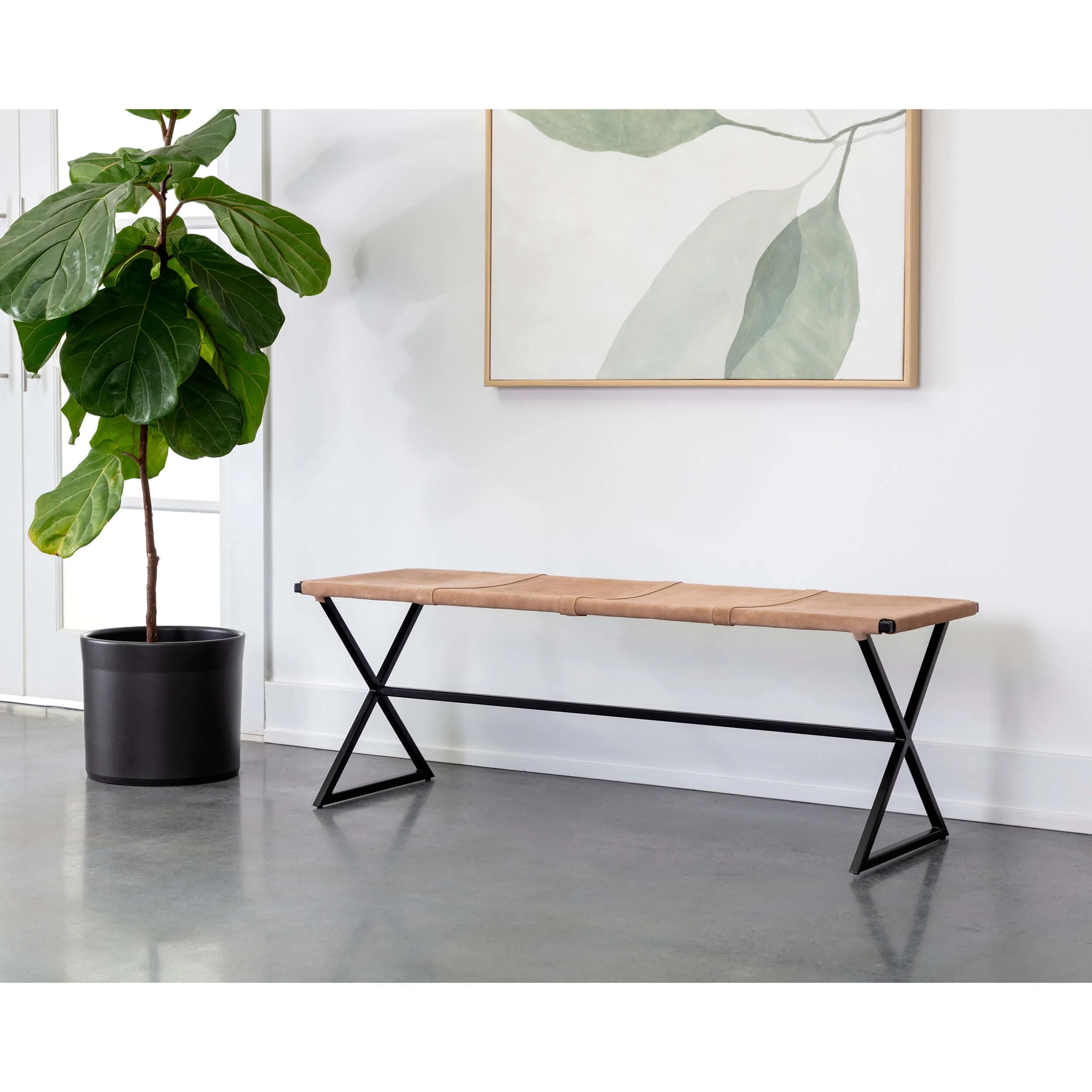 Elon Leather Bench, Sueded Light Tan - Image 5