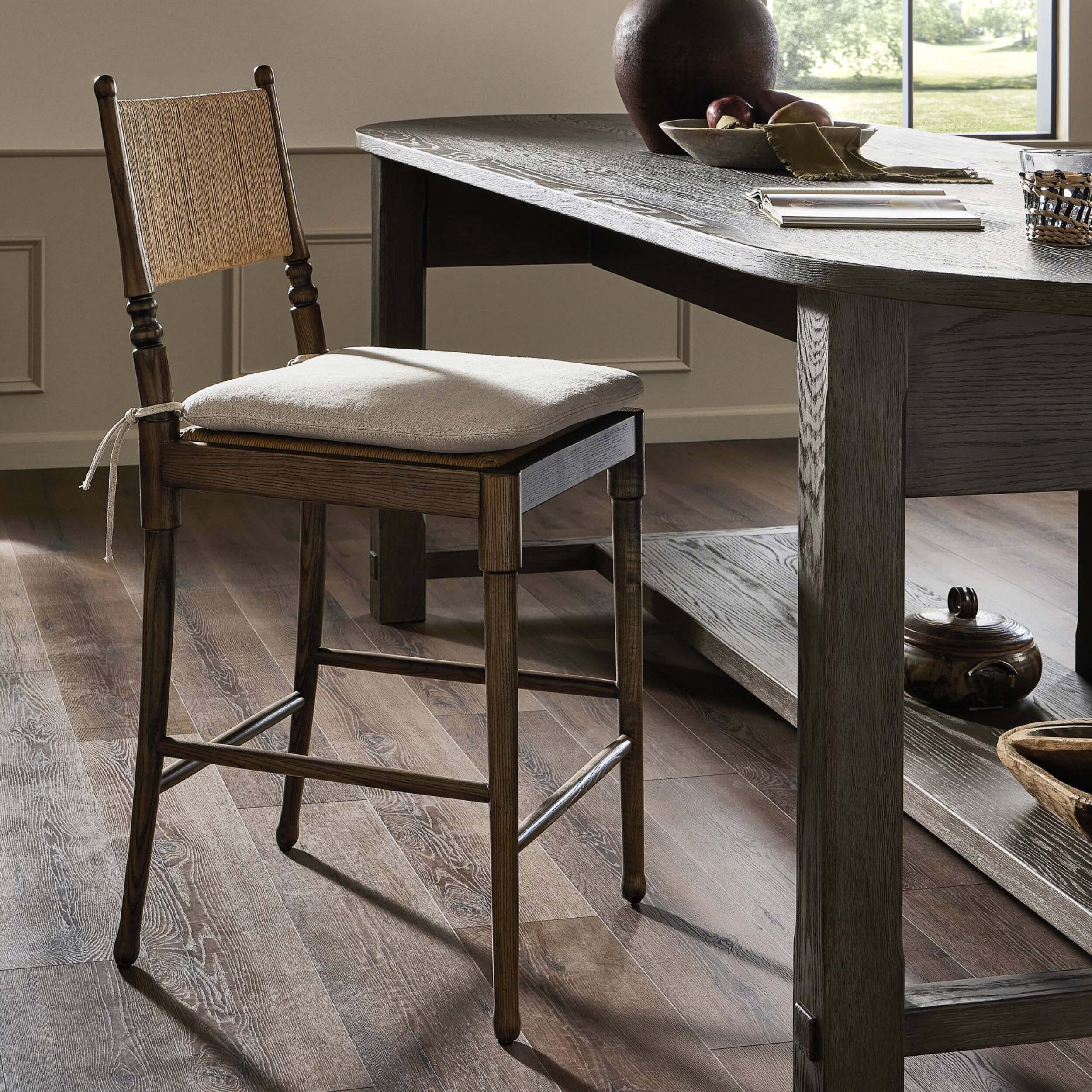 Fayth Bar & Counter Stool, Broadway Dune/Antique Walnut by Amber Lewis x Four Hands - Image 4