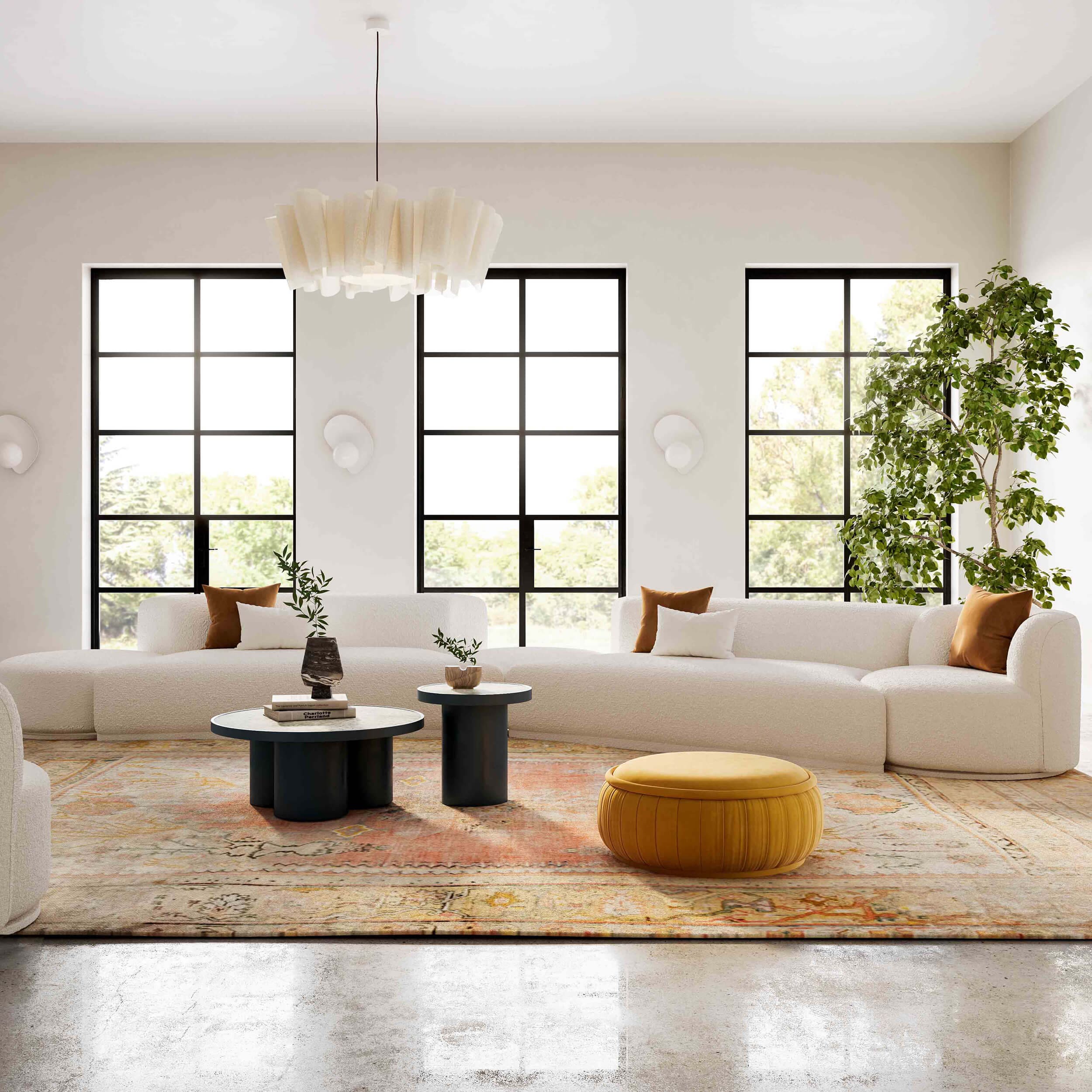 Fickle Boucle 5 Piece Modular Chaise Sectional, Cream - Image 5