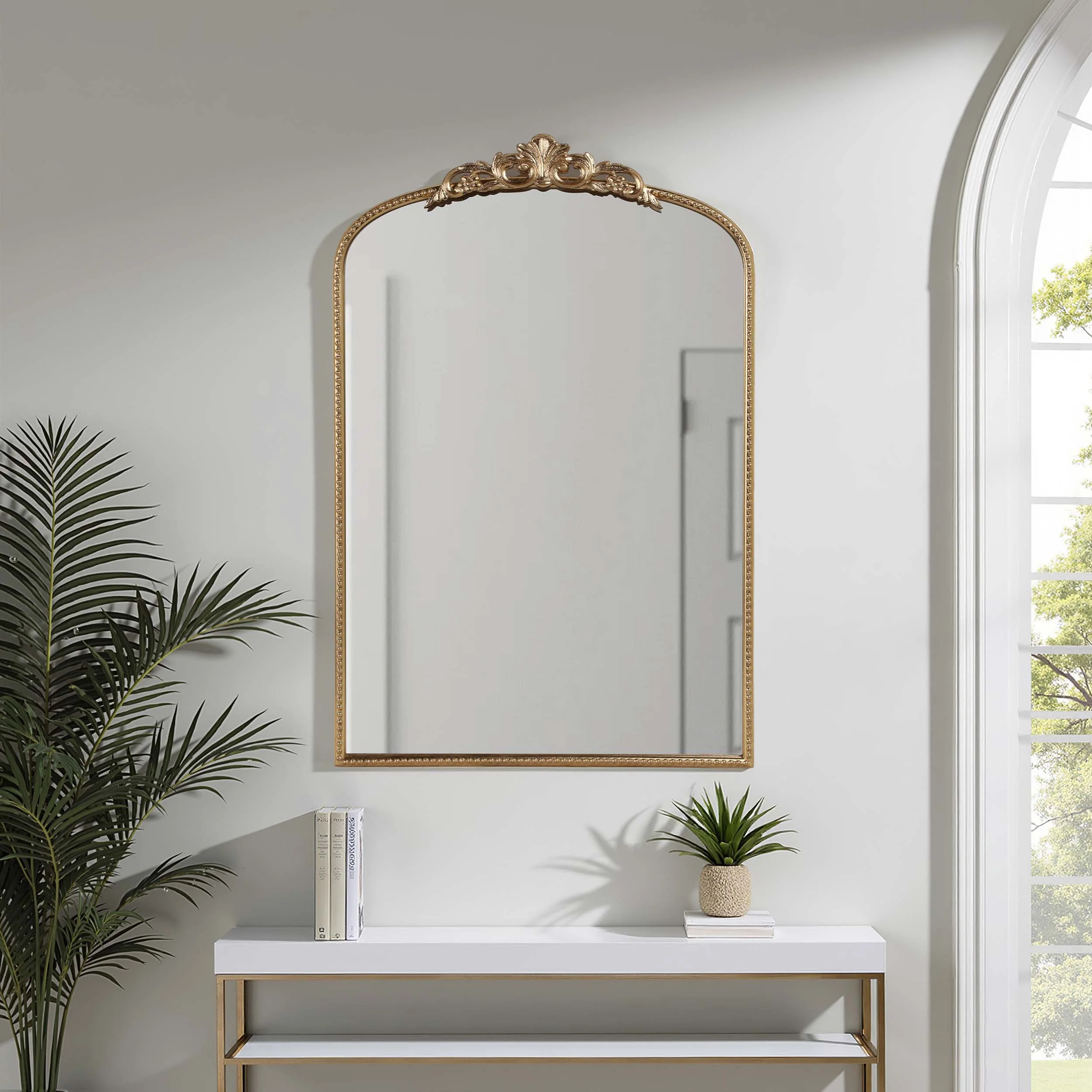 Fleur Applique Arch Mirror, Gold - Image 4