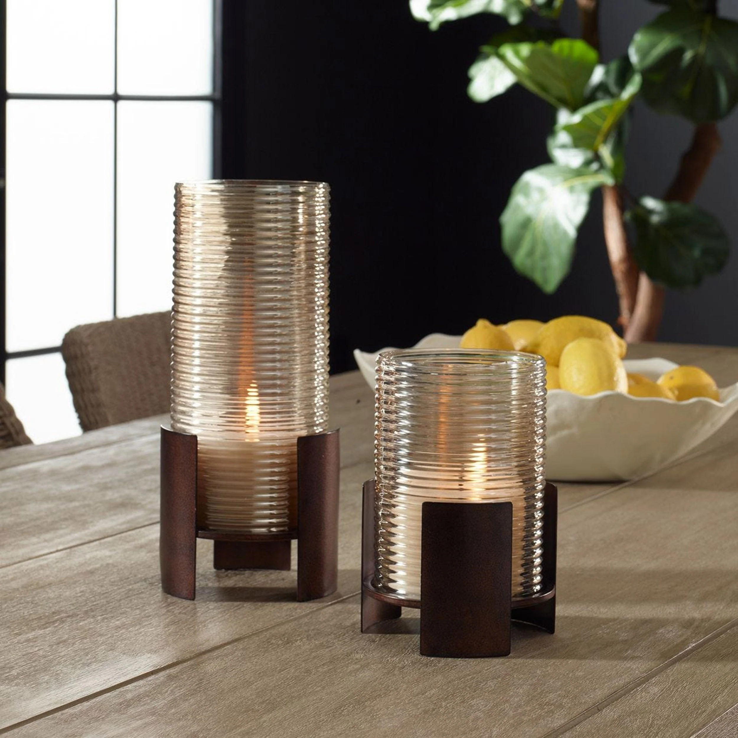 Fluted Fire Candleholders, Set of 2, Dark Bronze - Image 3