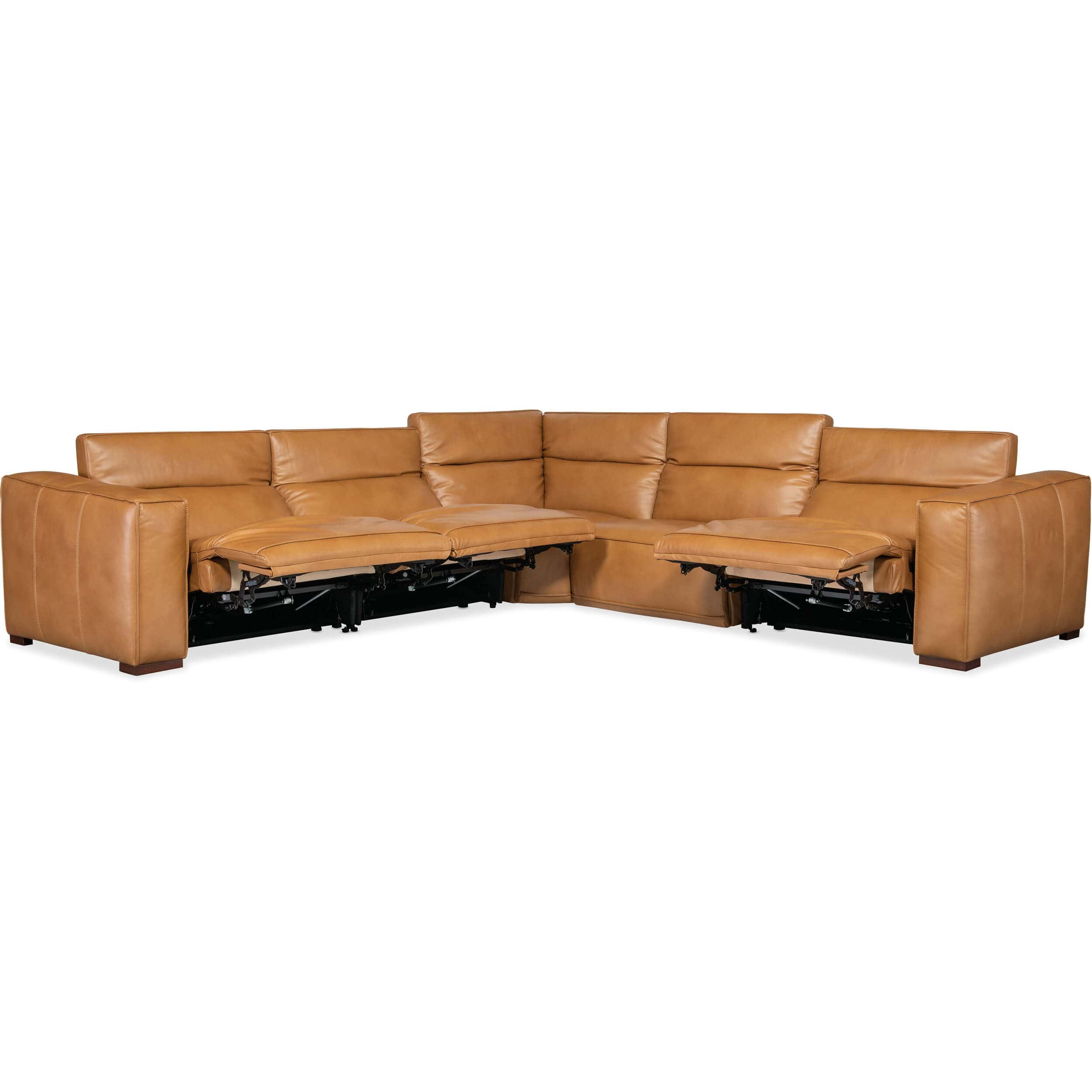 Fresco 5 Seat Power Leather Sectional, Zen Caramel - Image 4