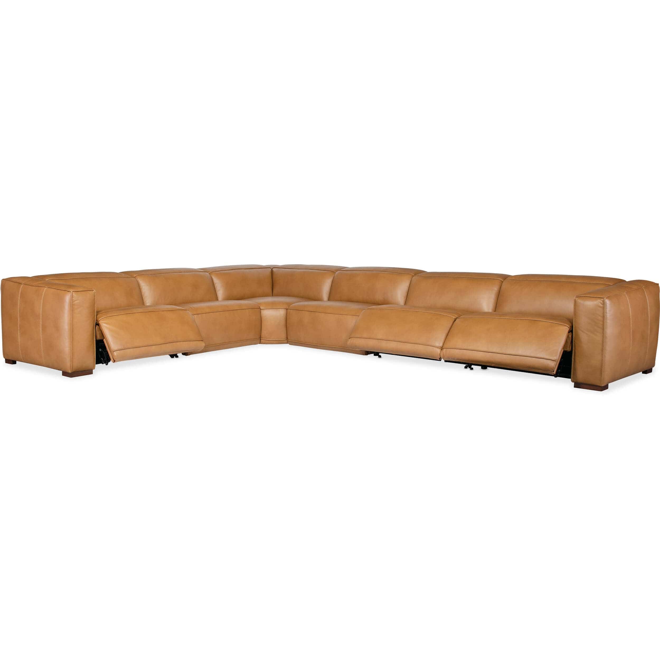Fresco 6 Seat Power Leather Sectional, Zen Caramel - Image 4
