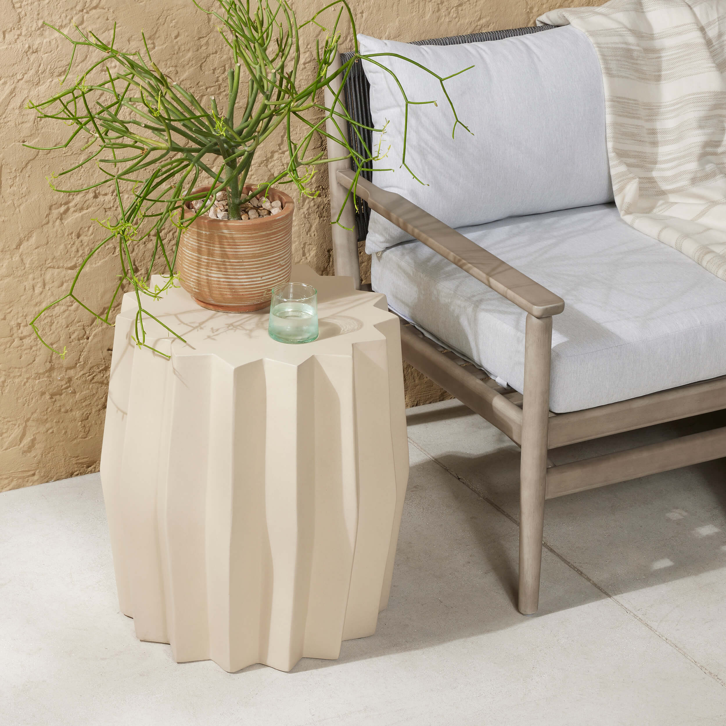 Gem Outdoor End Table, Parchment White by Four Hands - Image 4