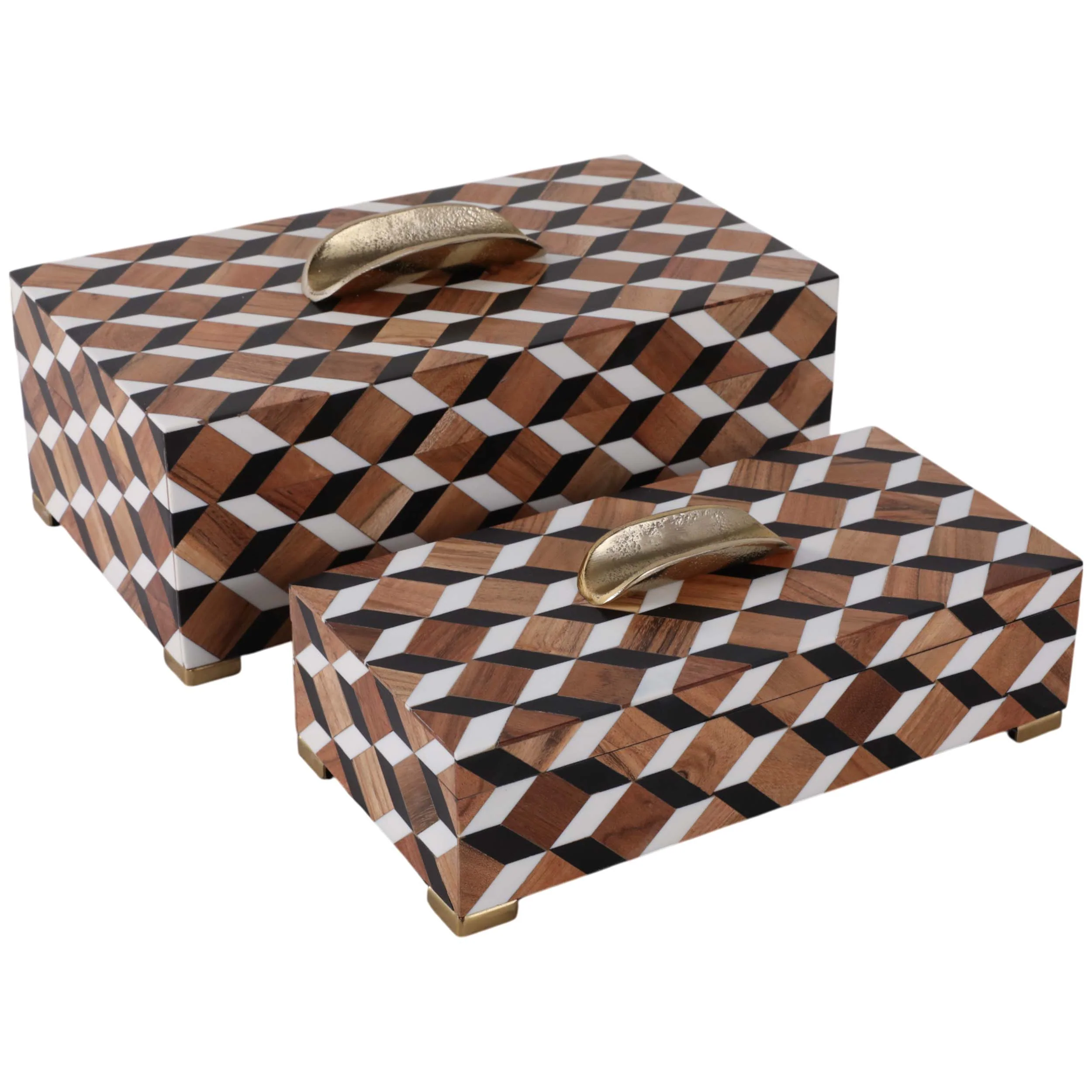Geo Print Boxes, Black/Brown, Set of 2