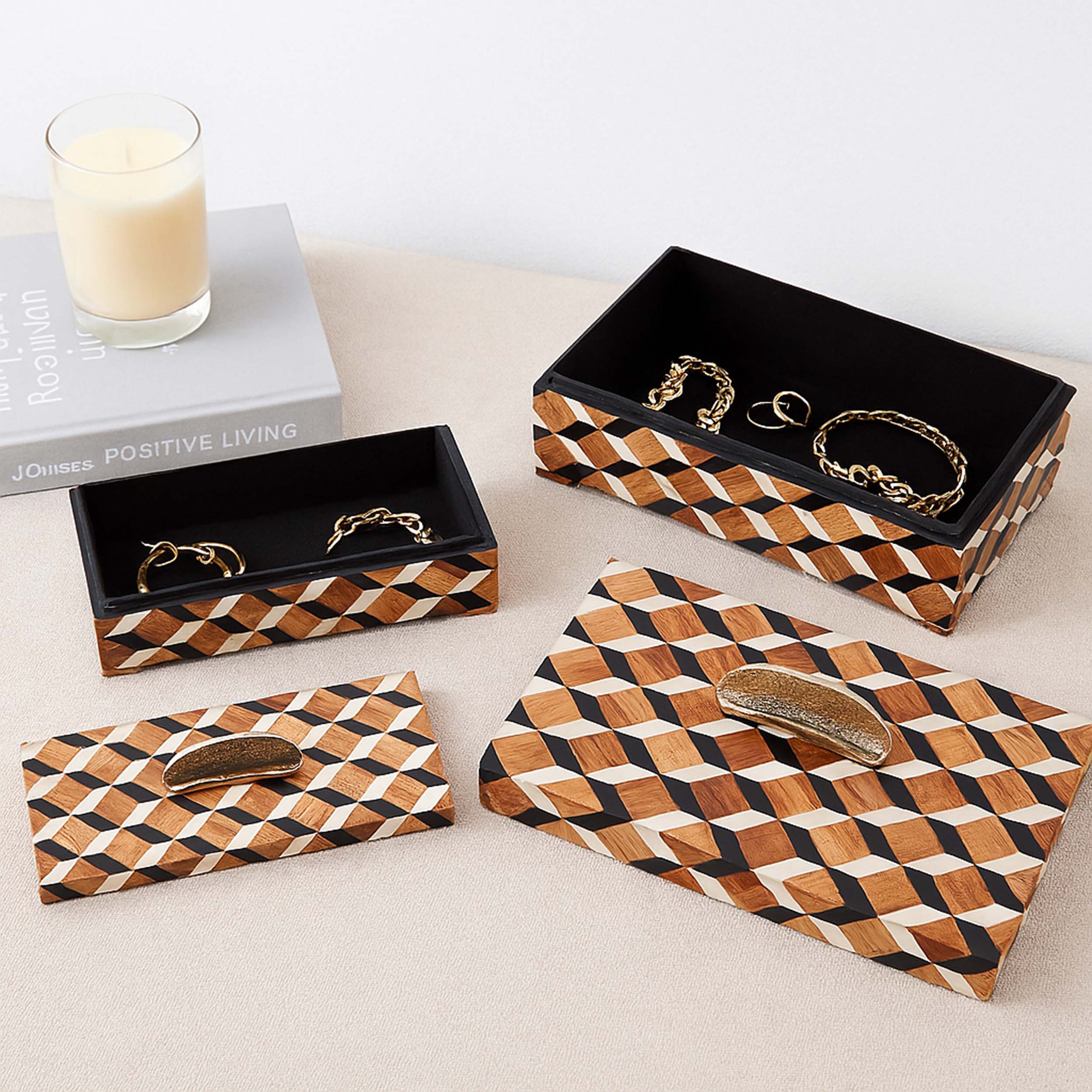 Geo Print Boxes, Black/Brown, Set of 2 - Image 5