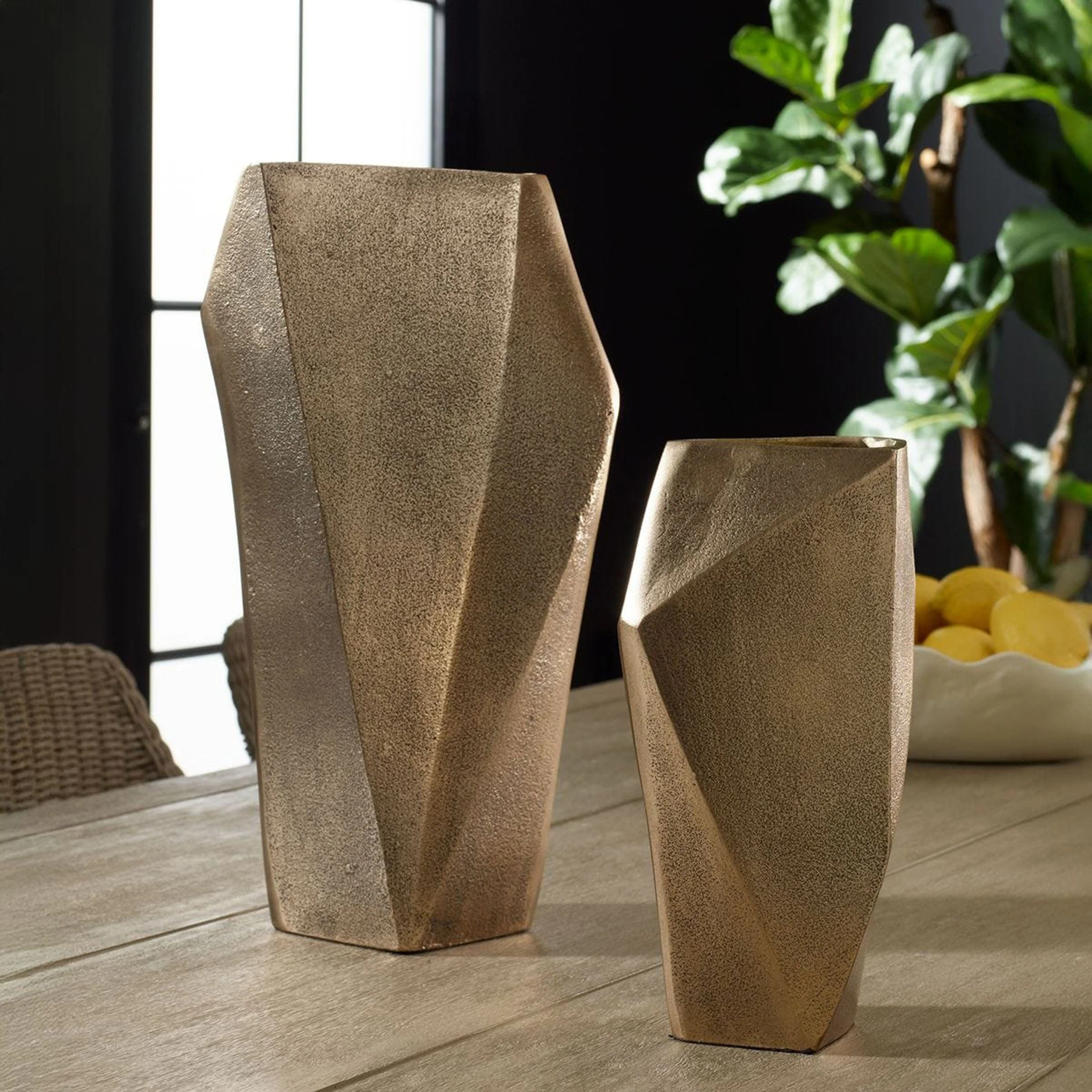 GeoForm Outdoor Vases, Set of 2, Antique Brass - Image 5