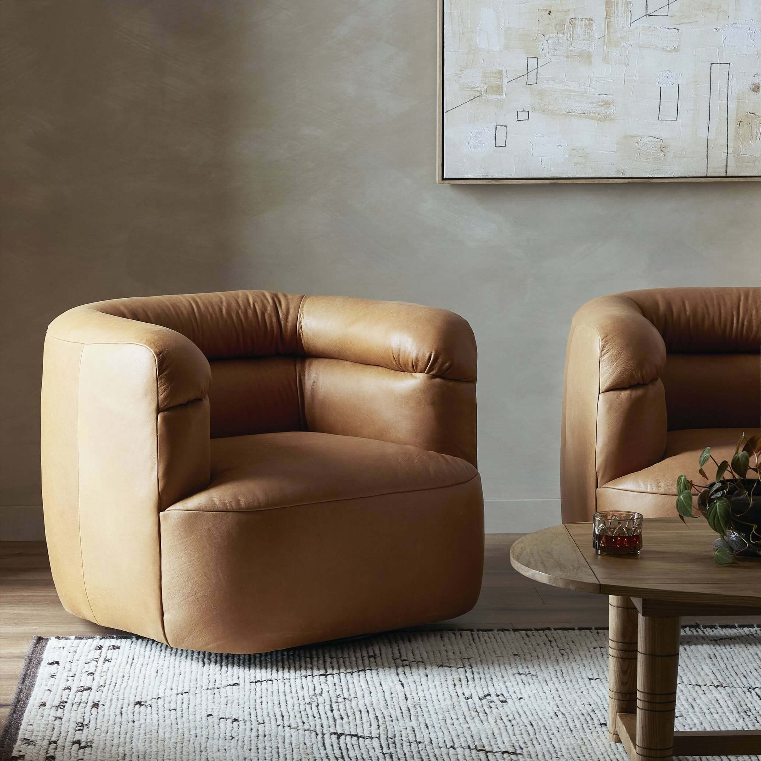 Gerrie Leather Swivel Chair, Brickhouse Butterscotch by Four Hands - Image 5