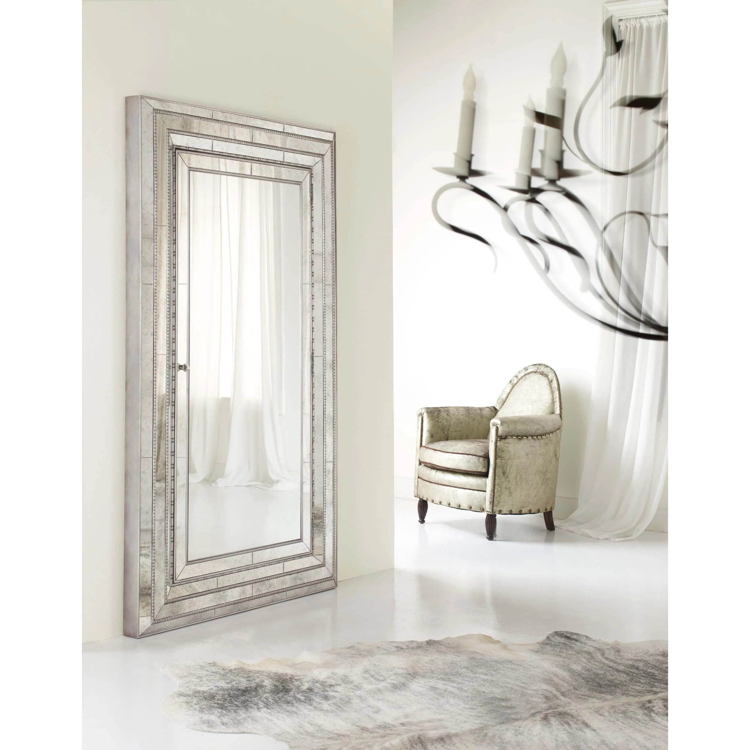 Glamour Floor Mirror w/Jewelry Armoire Storage - Image 5