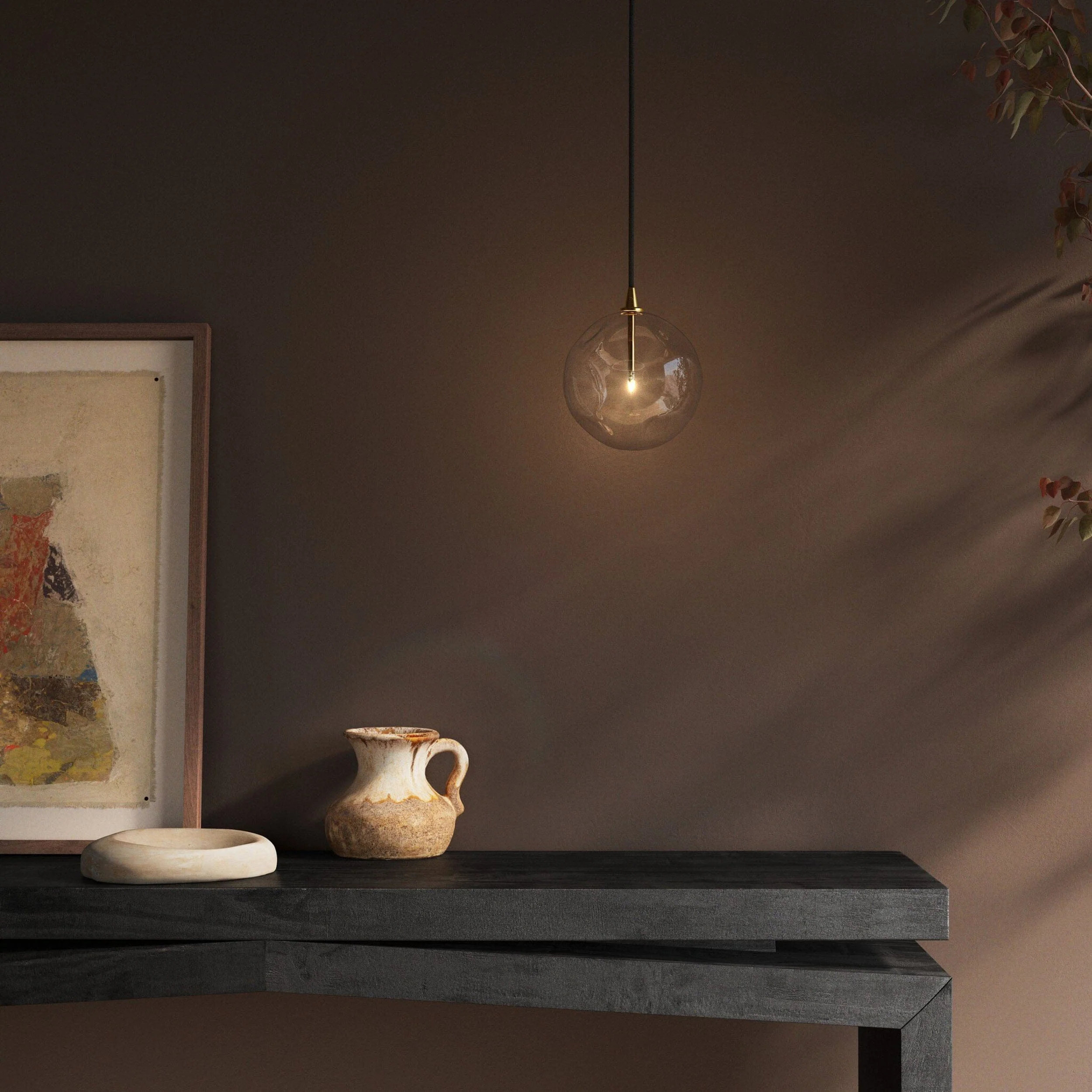 Glass Globe Pendant, Burnished Brass/Organic Glass - Image 6