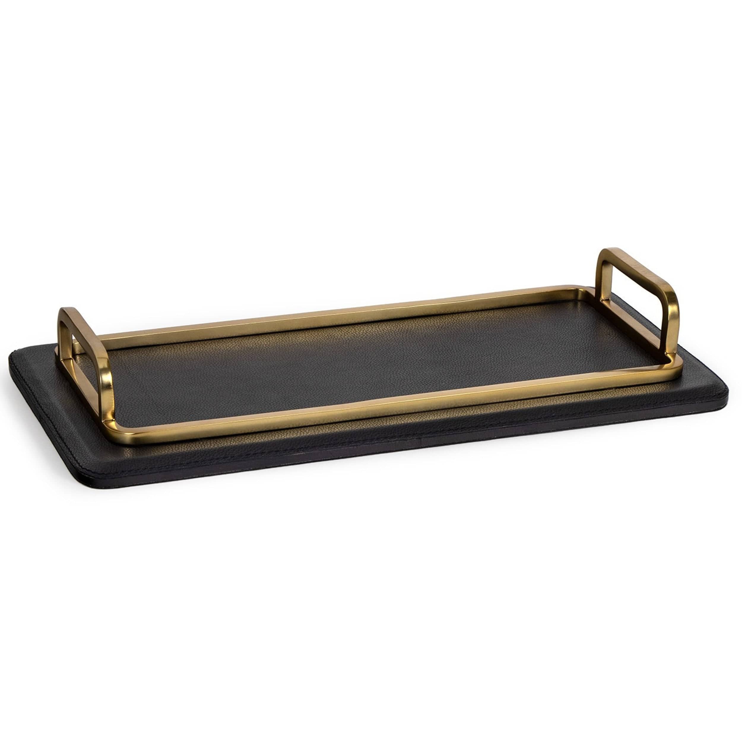 Greyson Leather Rectangle Tray, Natural Brass