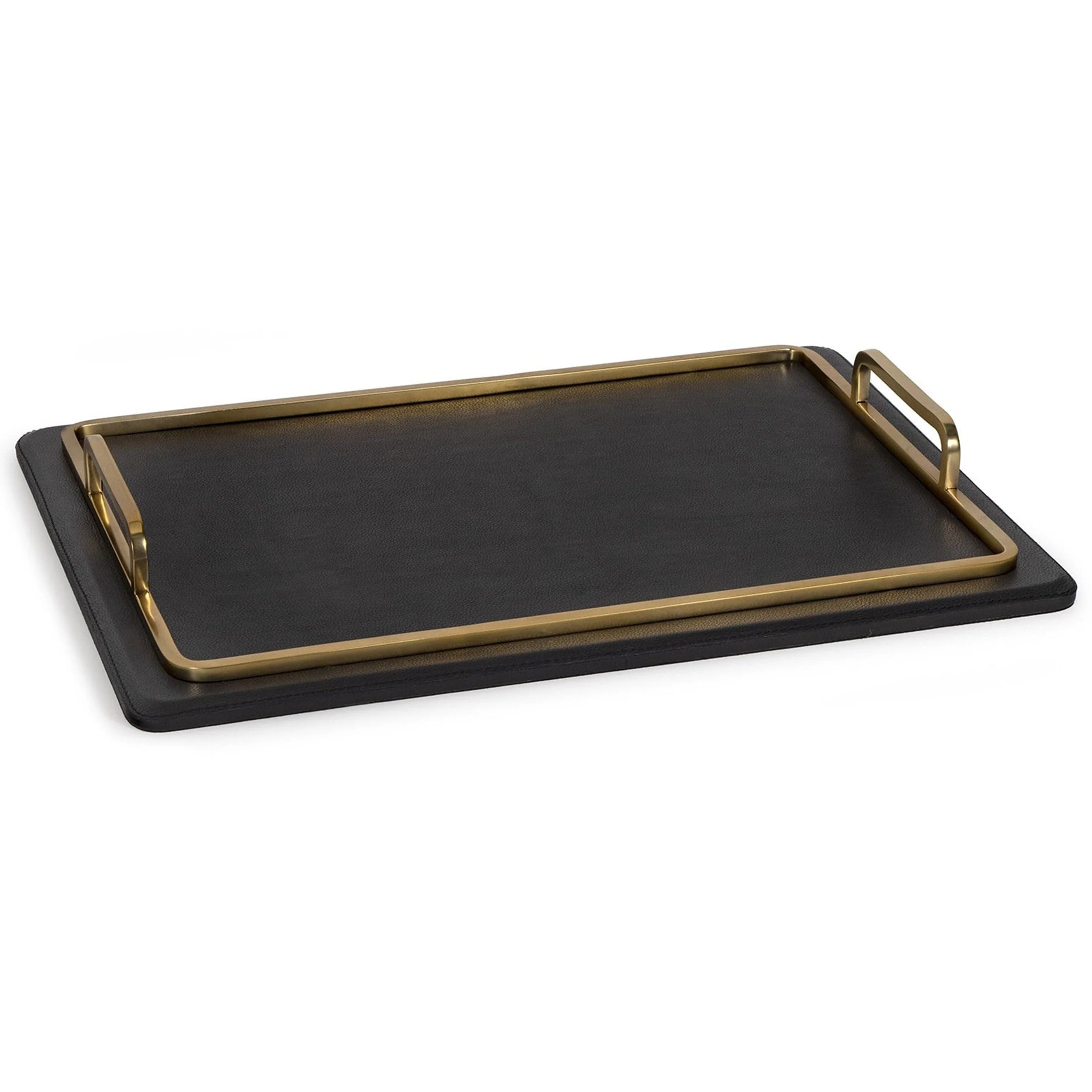 Greyson Leather Rectangle Tray, Natural Brass - Image 2
