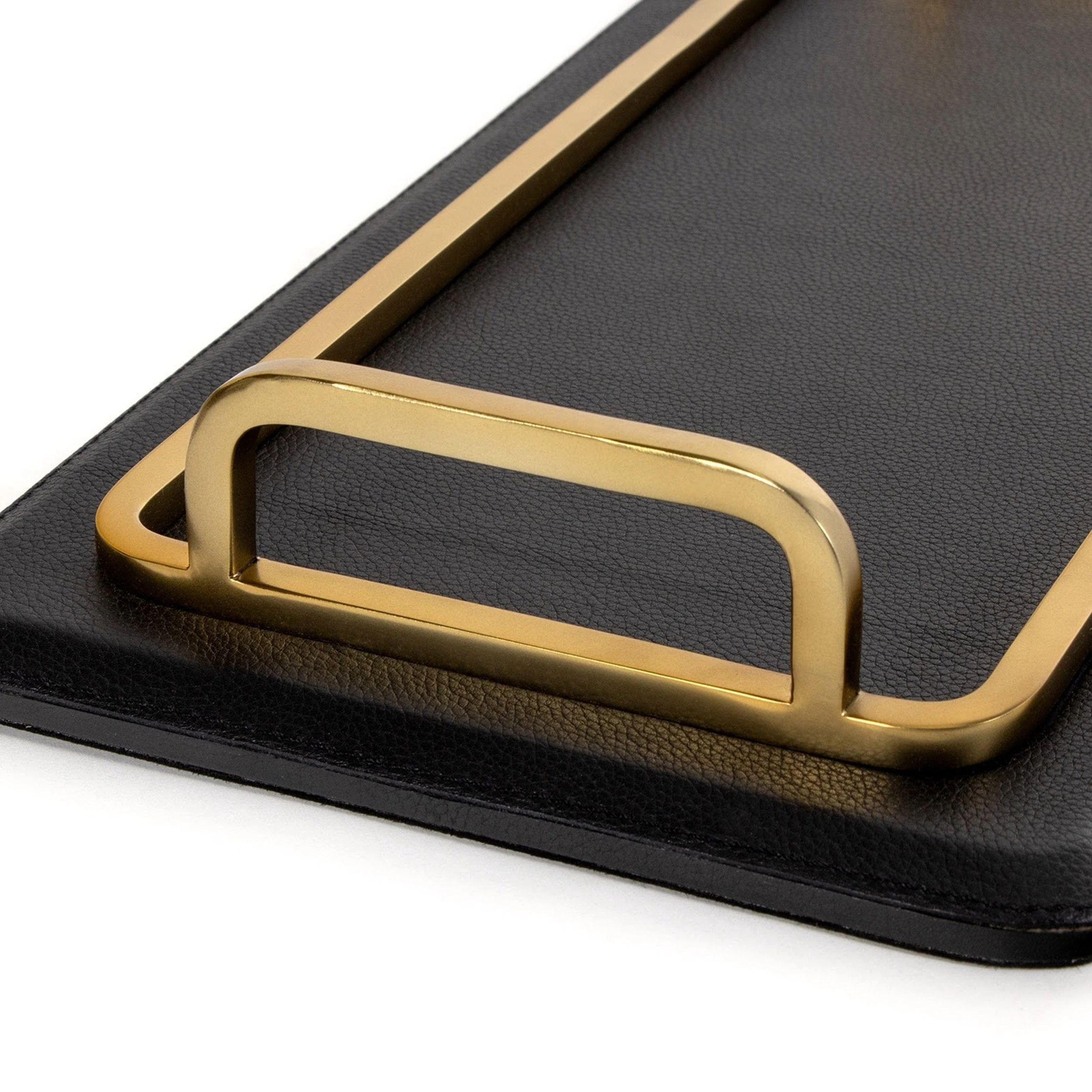 Greyson Leather Rectangle Tray, Natural Brass - Image 3