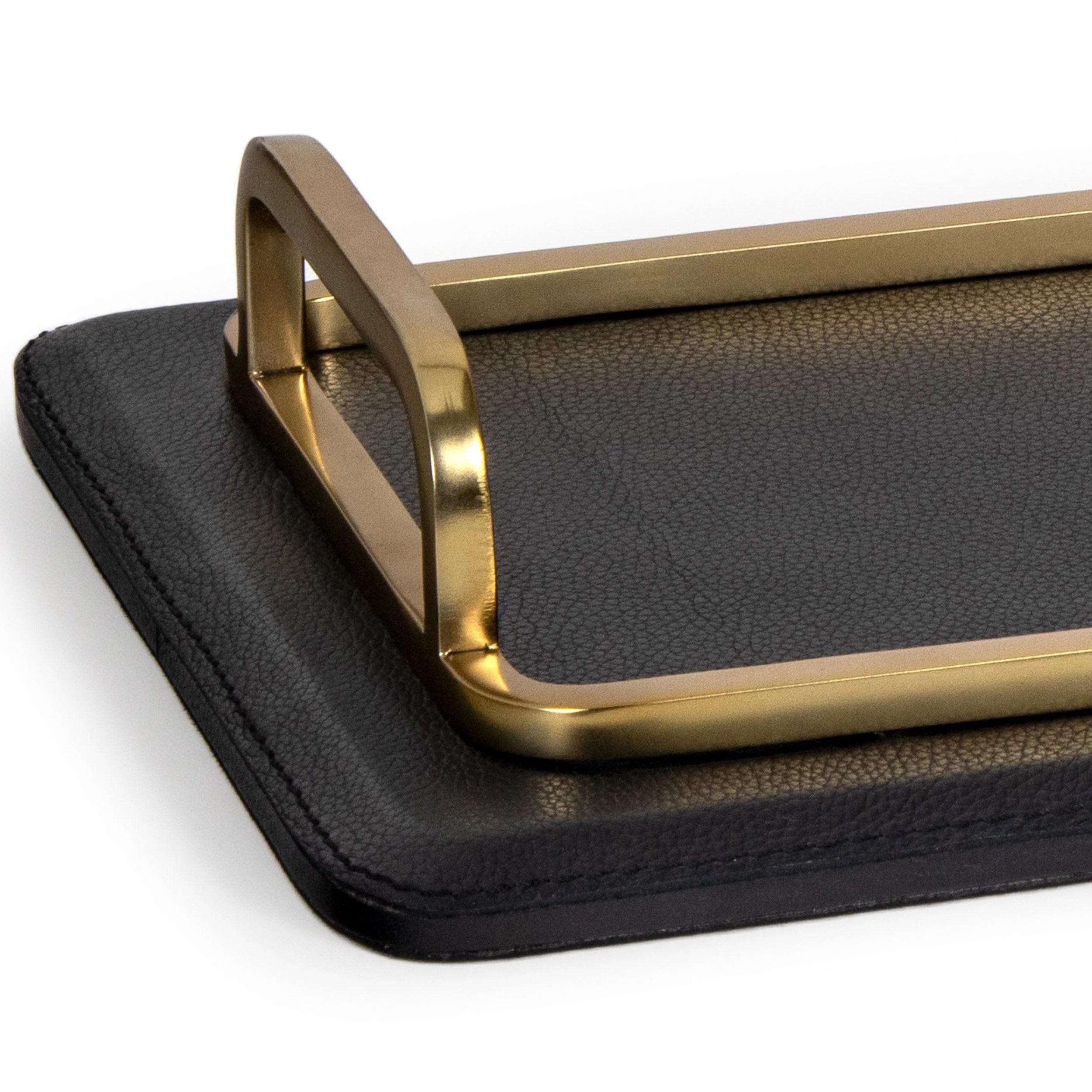 Greyson Leather Rectangle Tray, Natural Brass - Image 4