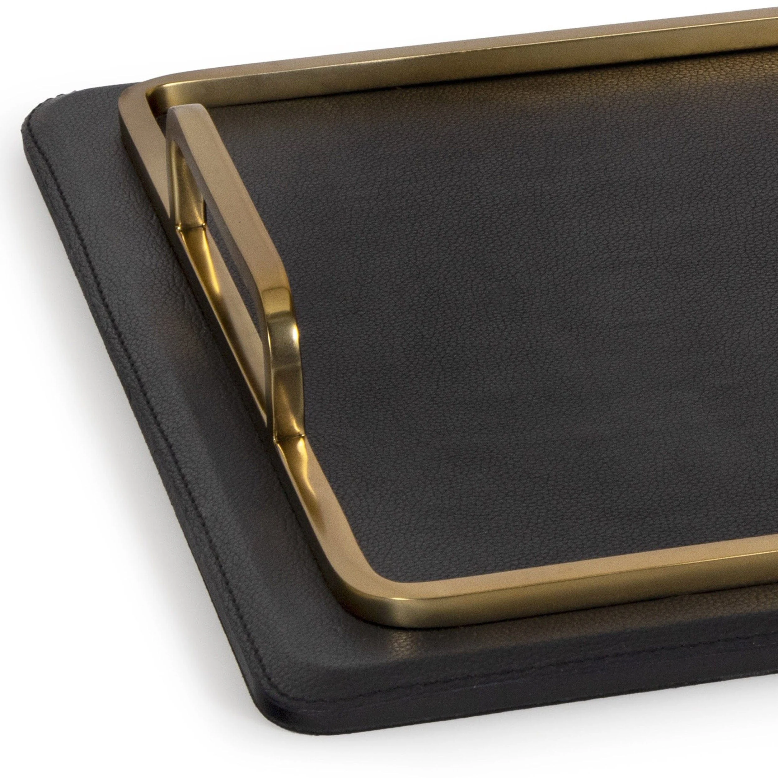 Greyson Leather Rectangle Tray, Natural Brass - Image 8