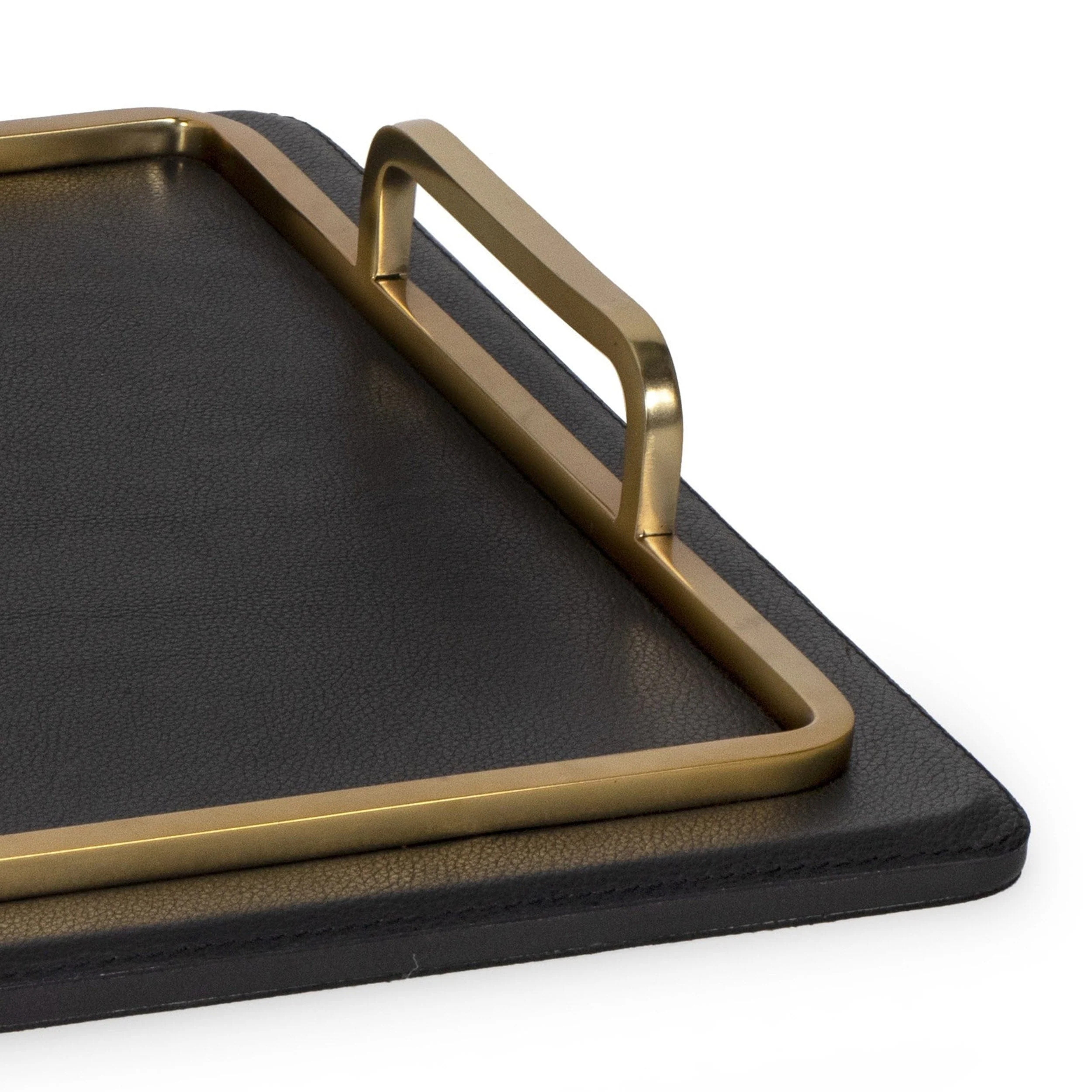 Greyson Leather Rectangle Tray, Natural Brass - Image 9