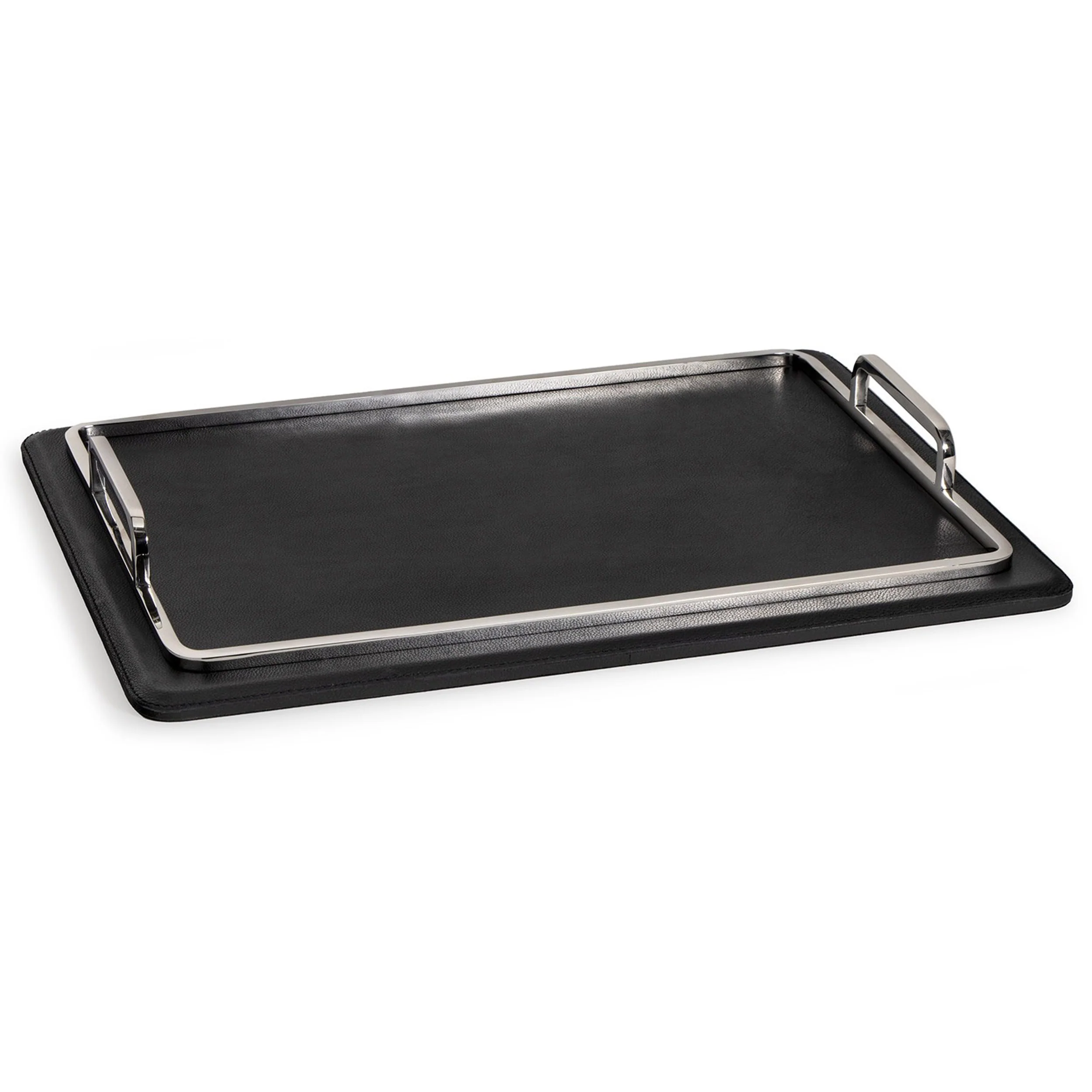 Greyson Leather Rectangle Tray, Polished Nickel - Image 2