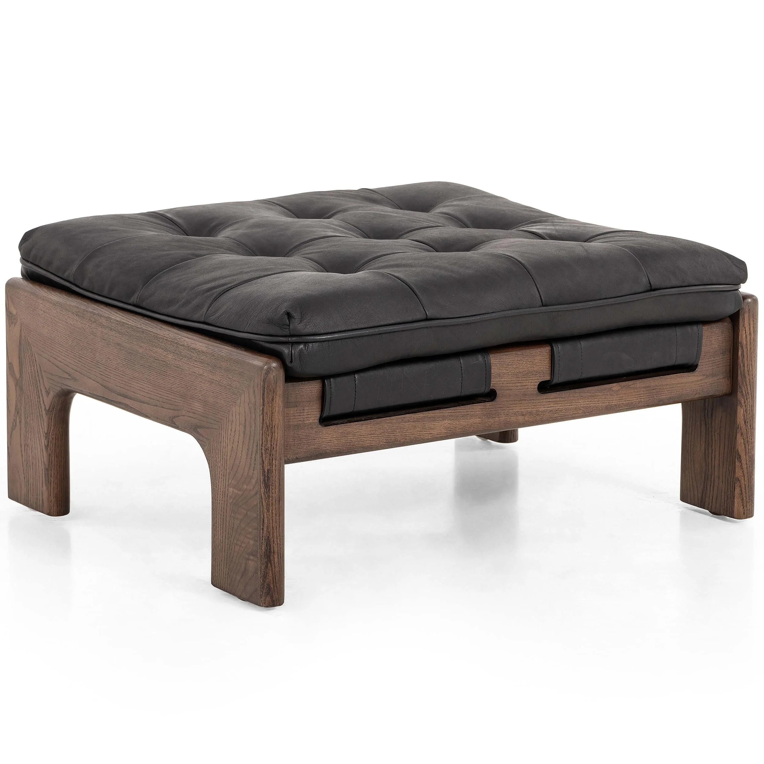 Halston Leather Ottoman, Heirloom Black by Four Hands