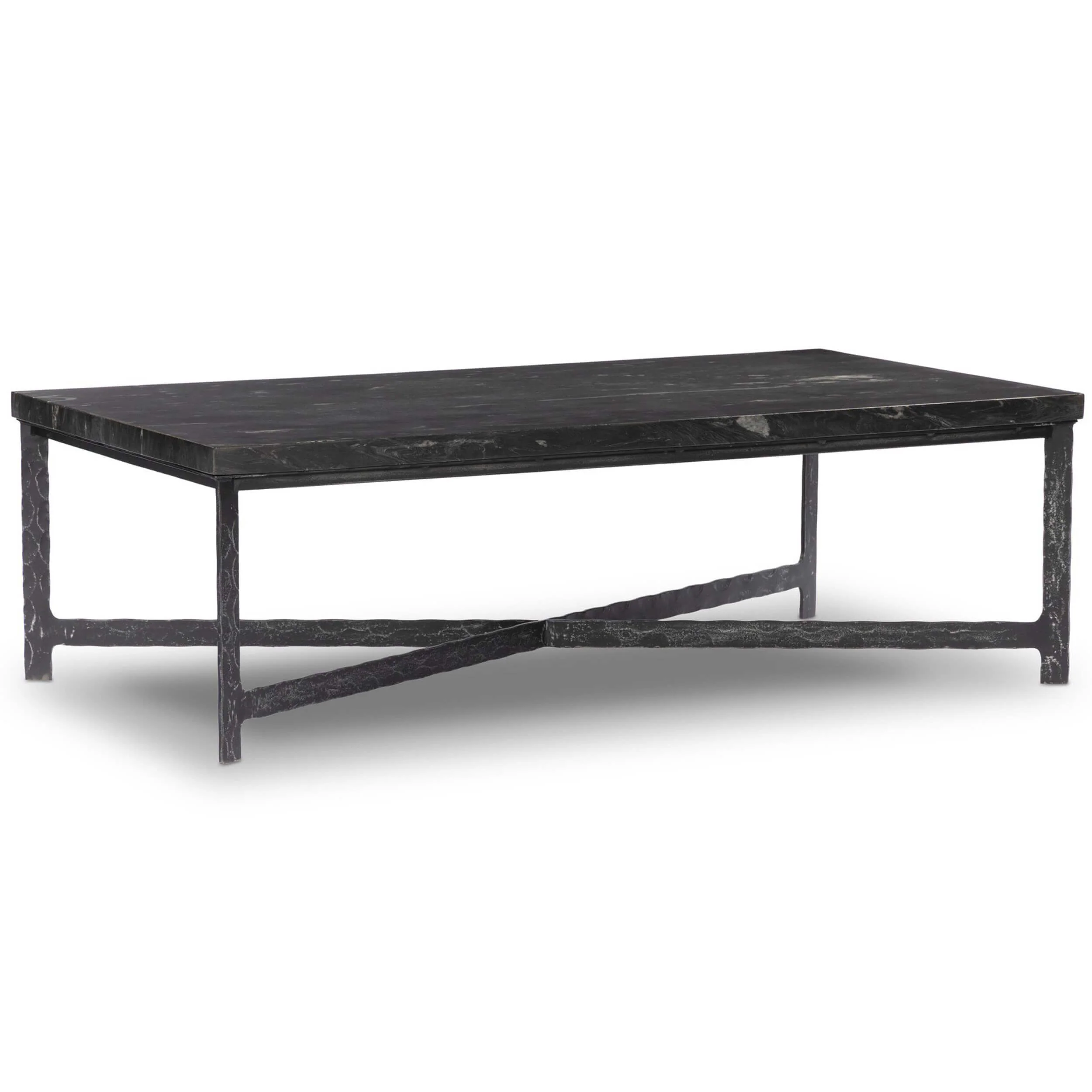 Hammered Iron Coffee Table, Charcoal Marble/Hammered Black by Four Hands