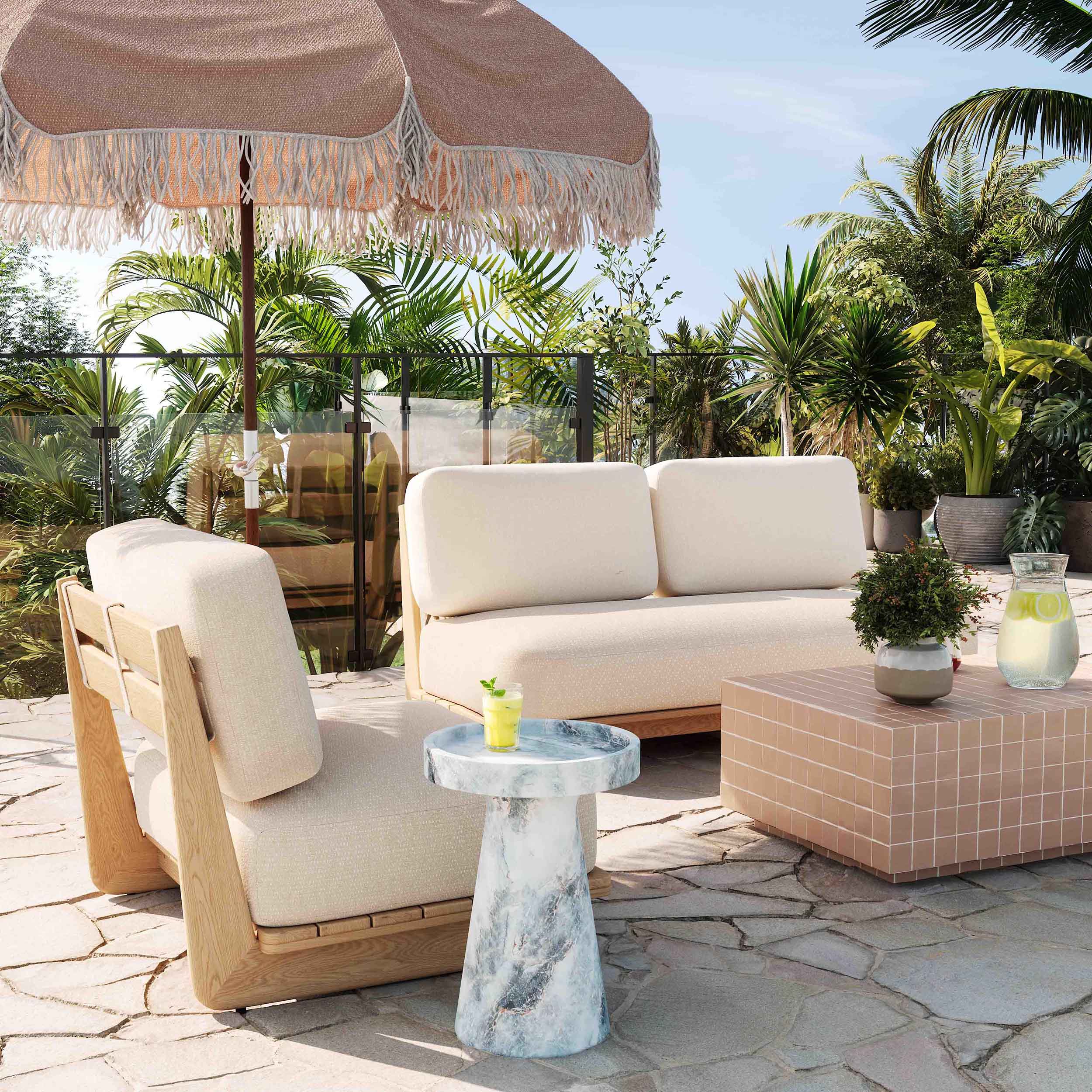 Reavan Outdoor Lounge Sofa, Cream - Image 6