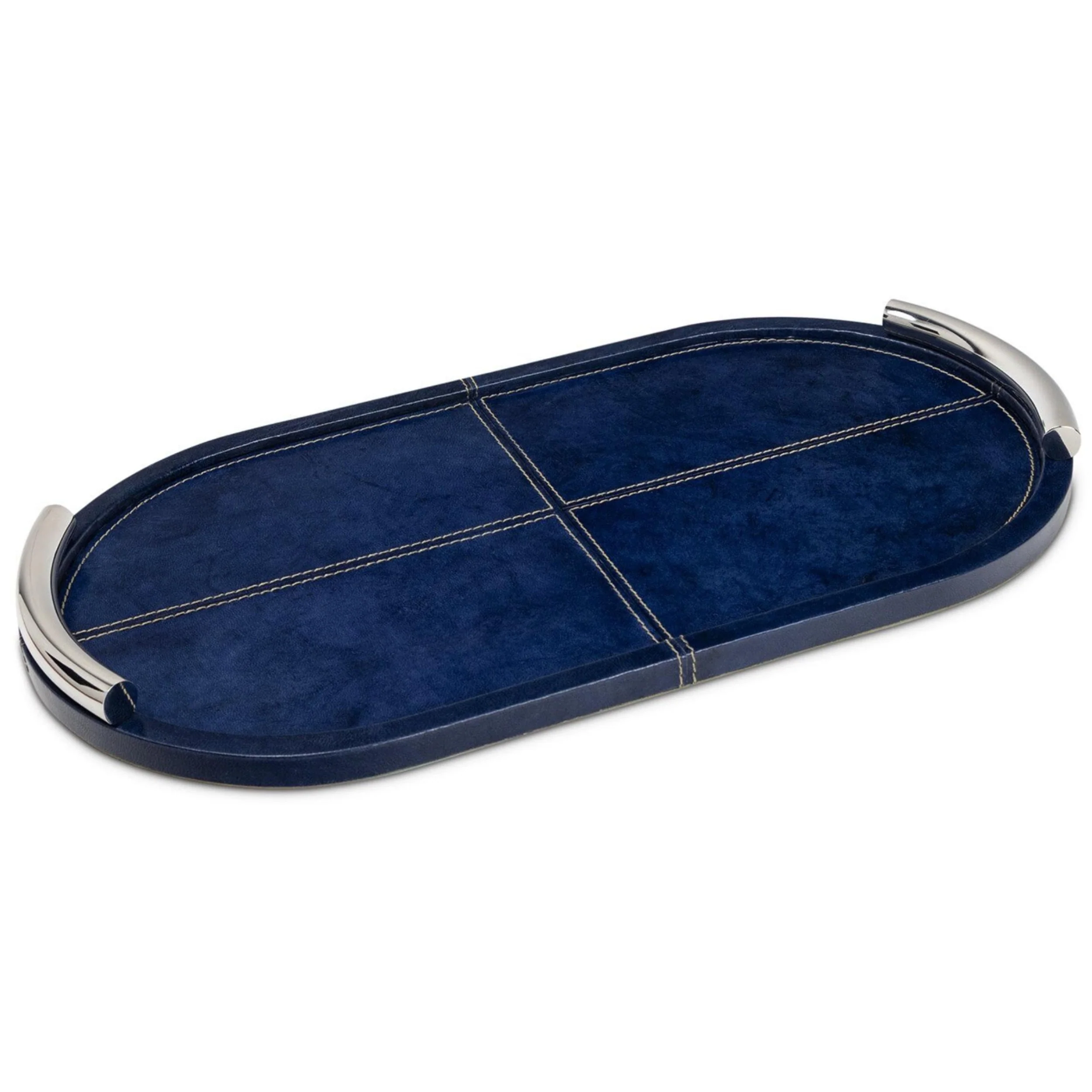 Hayes Leather Oval Tray, Blue