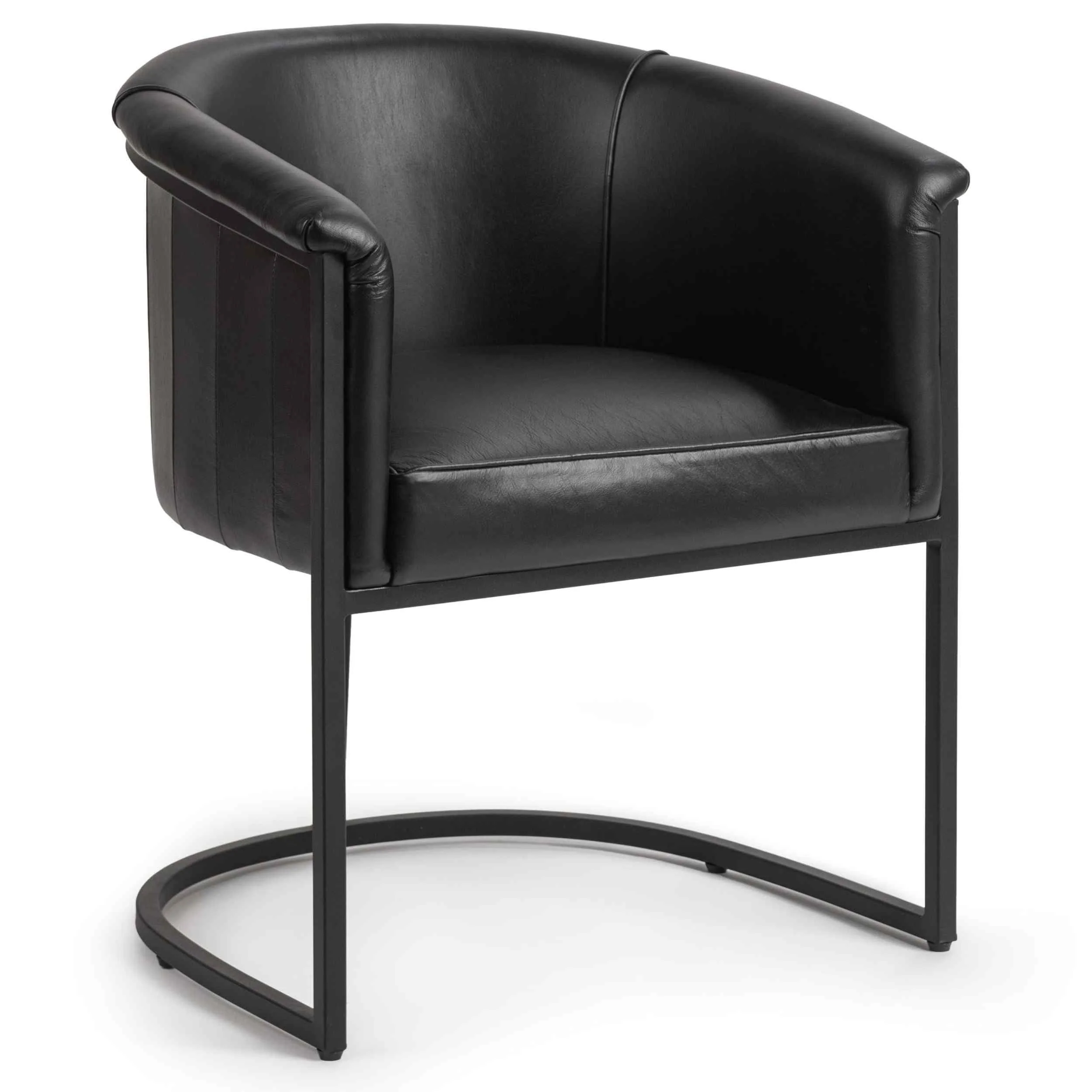 Hester Leather Dining Chair, Black, Set of 2