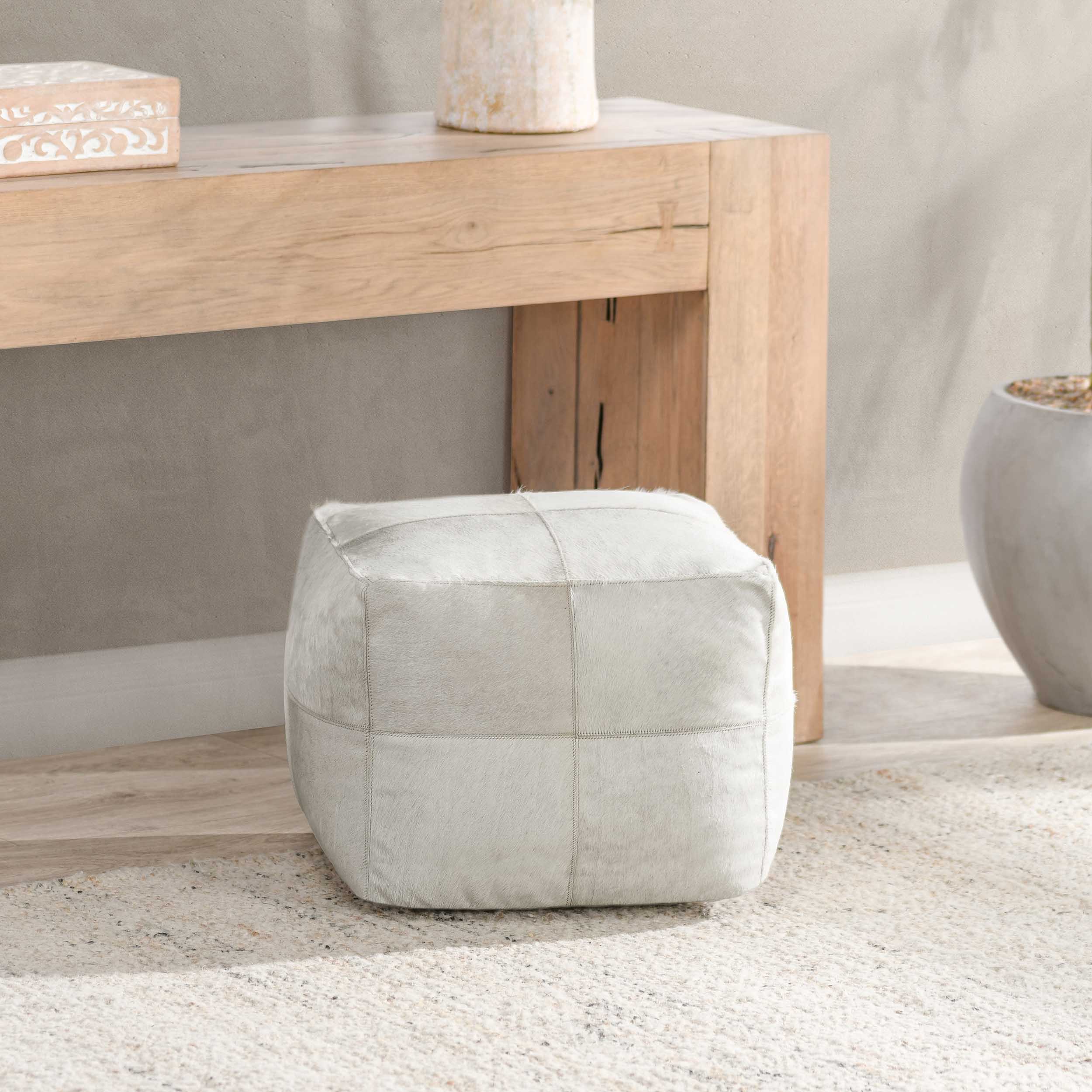 Hide Pouf, Ivory - Image 4