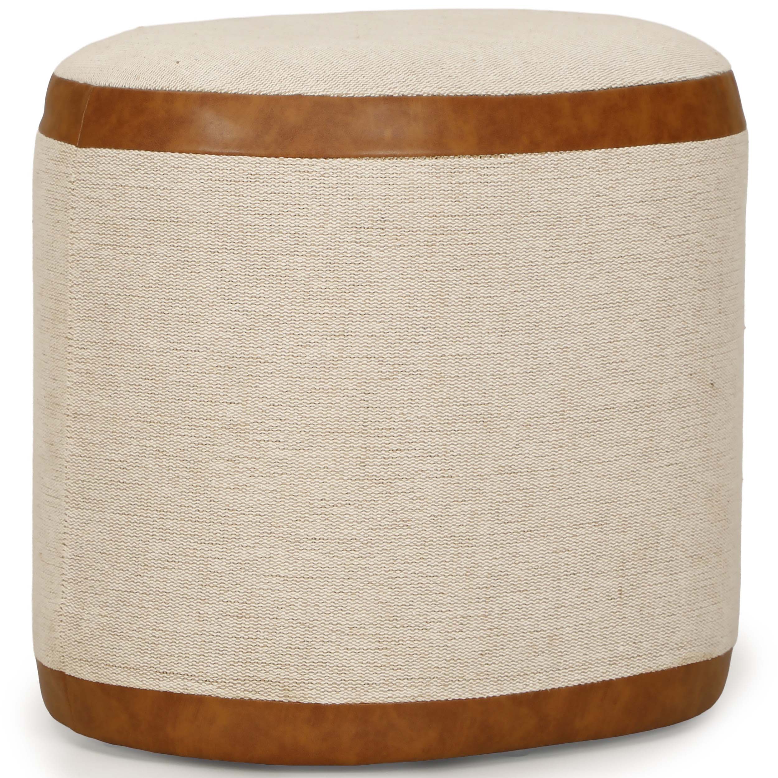 Huche Oval Pouf, Natural/Saddle Brown