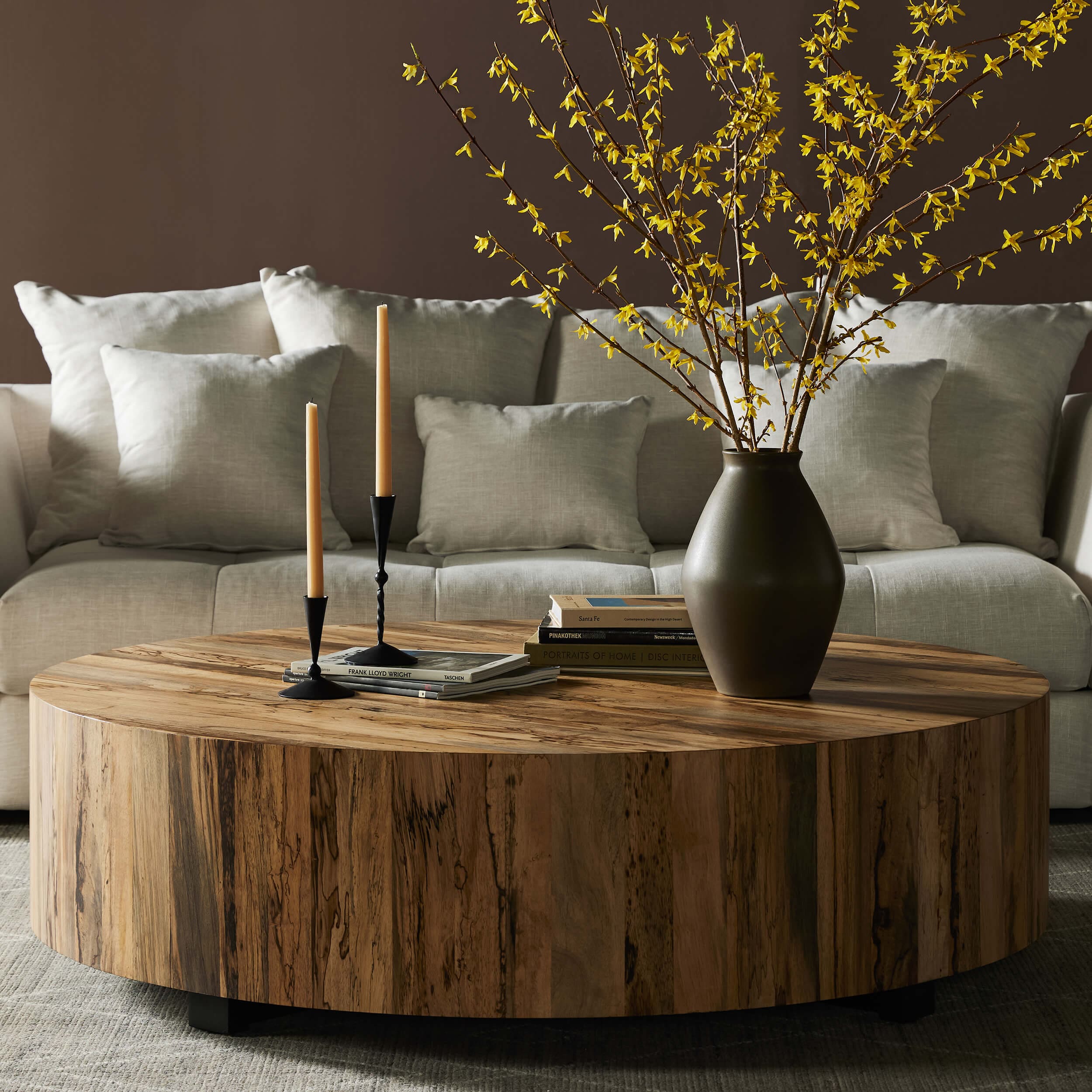 Hudson Large Round Coffee Table, Spalted Primavera by Four Hands - Image 4