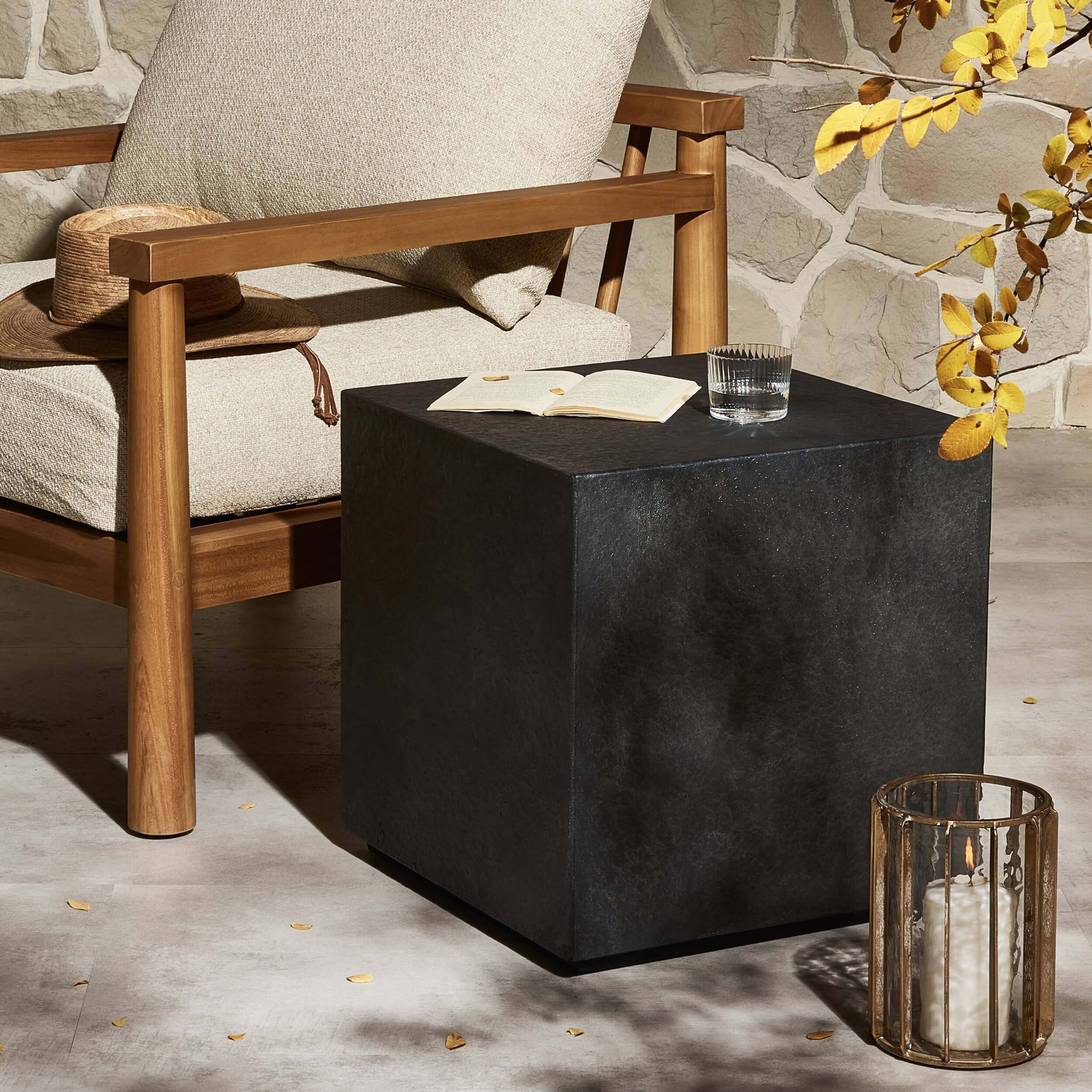 Huesca Outdoor End Table, Distressed Graphite by Four Hands - Image 4