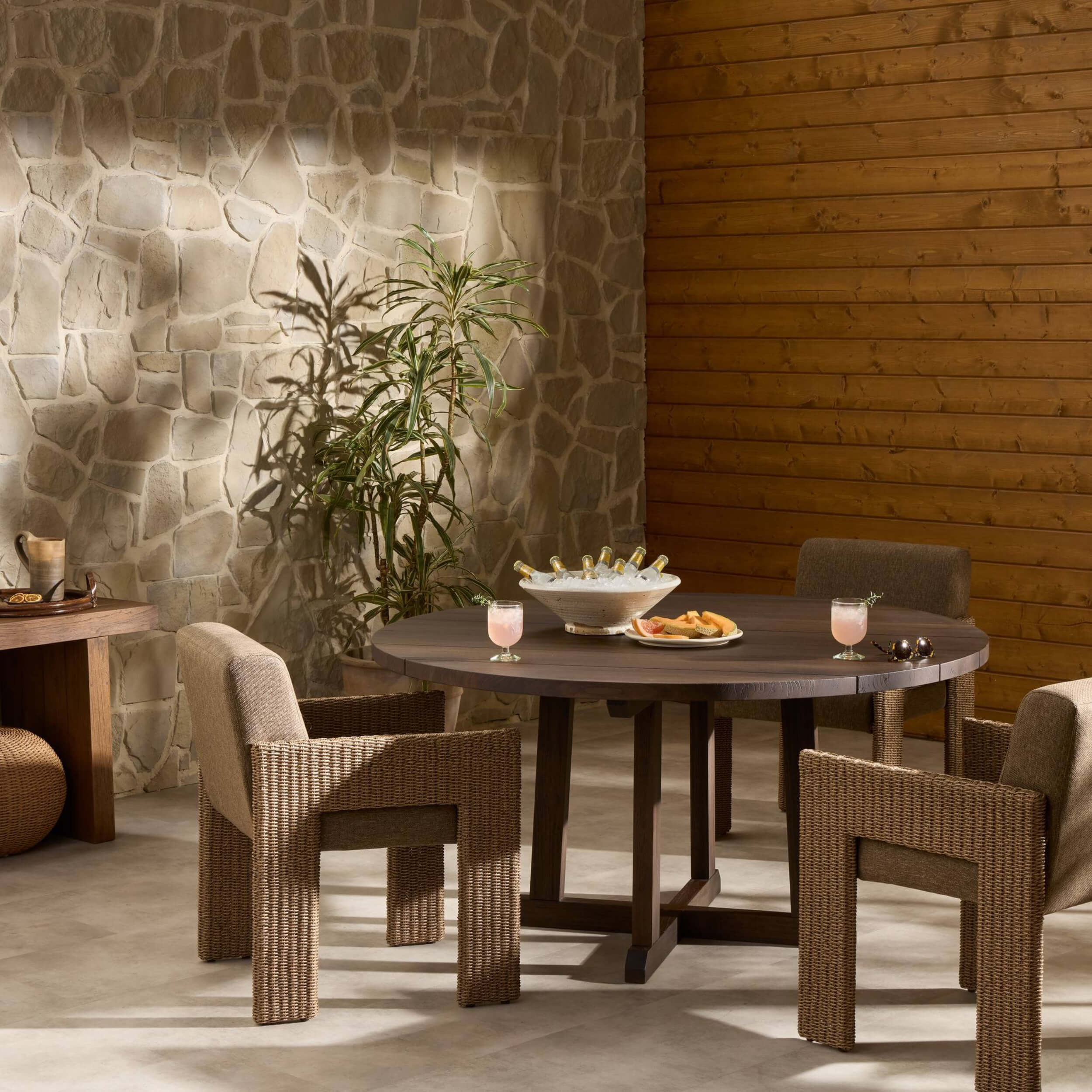 Indie Outdoor Round Dining Table, Stained Saddle Brown by Four Hands - Image 6