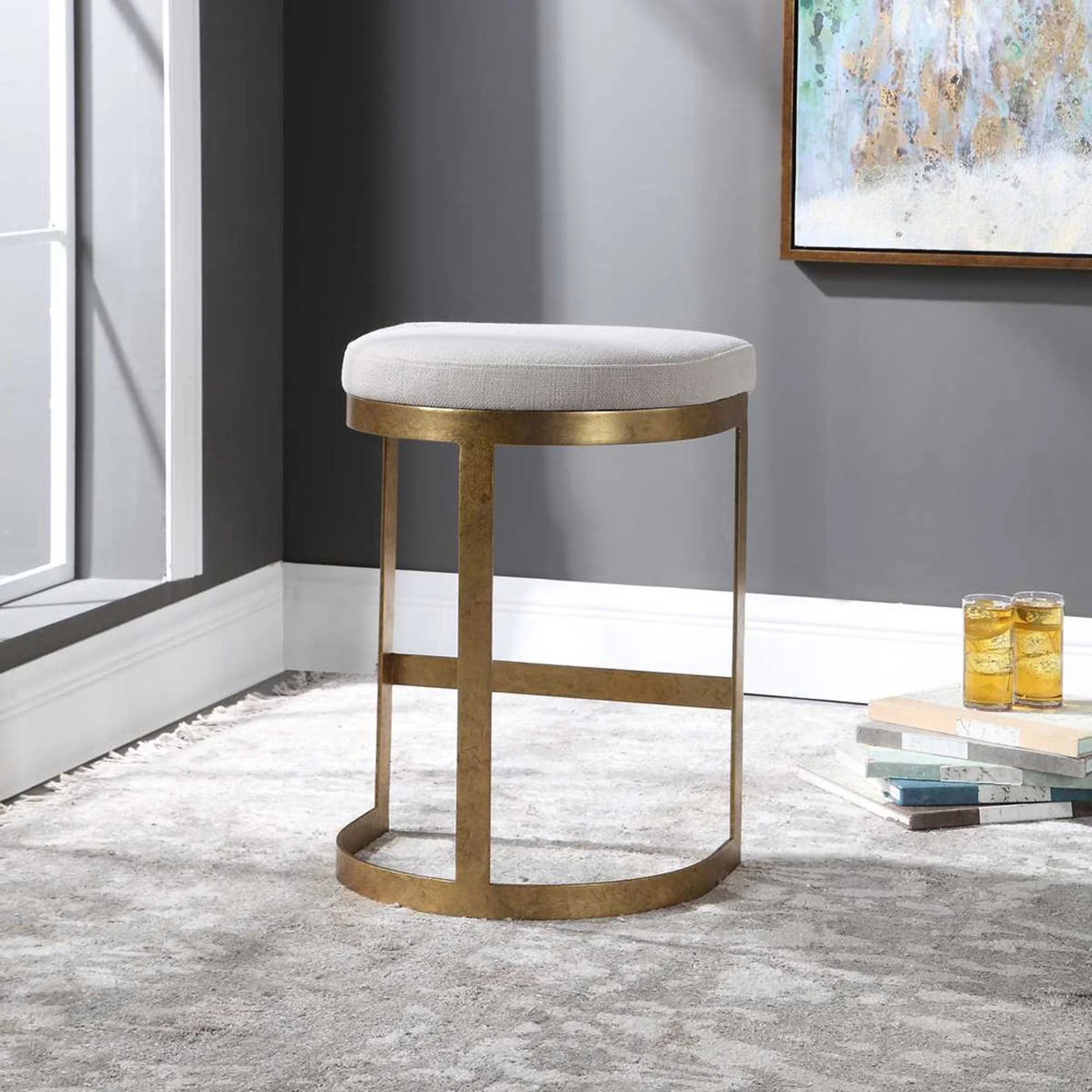 Ivanna Counter Stool, Gold - Beige - Image 5