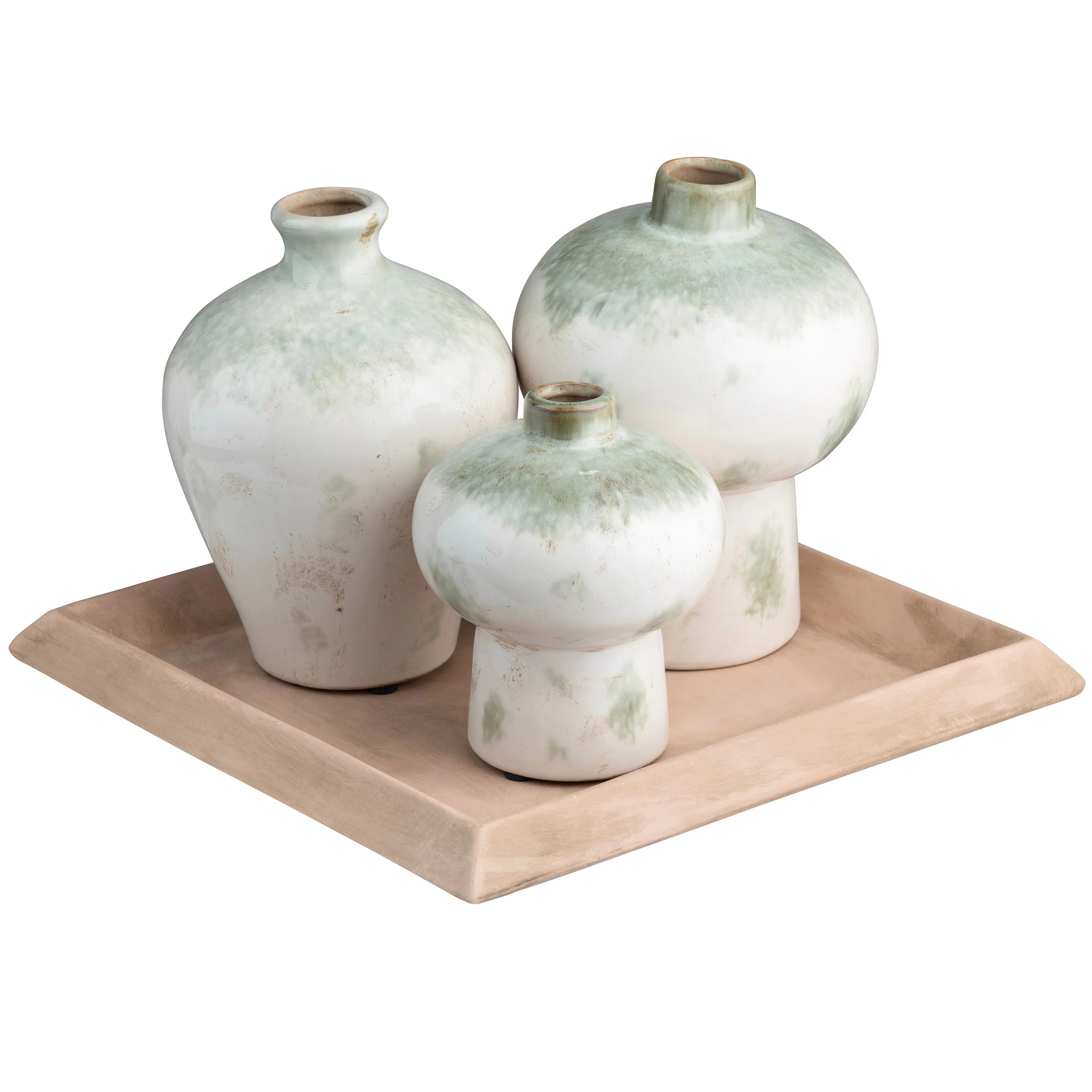 Ivy Vases & Tray, Distressed White, Set of 3