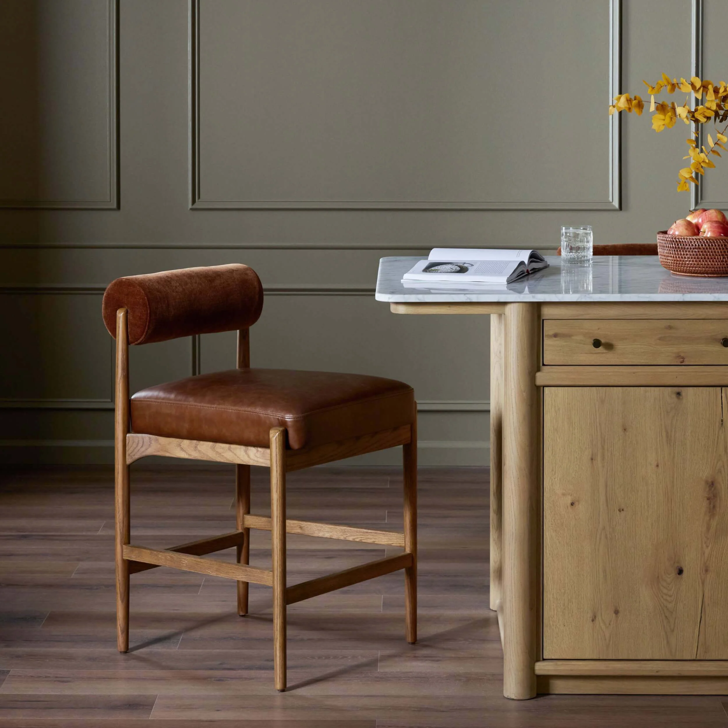 Jazelle Leather Bar & Counter Stool, Altair Sienna/Havana Brown by Four Hands - Image 7