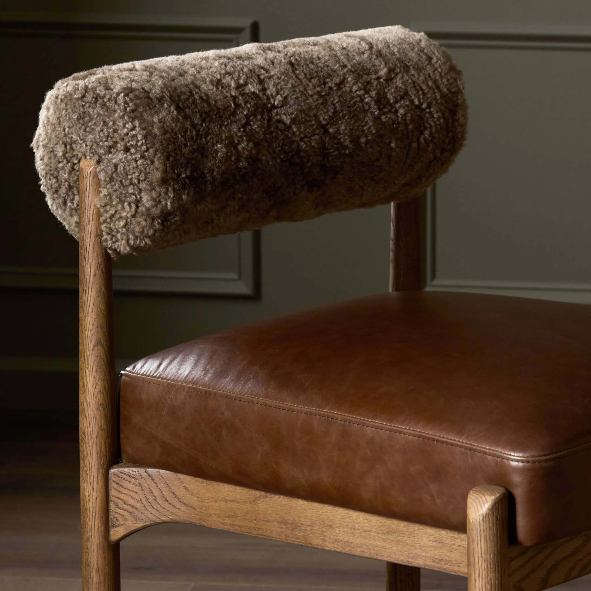 Jazelle Leather Bar & Counter Stool, Taupe Shearling/Havana Brown by Four Hands - Image 6