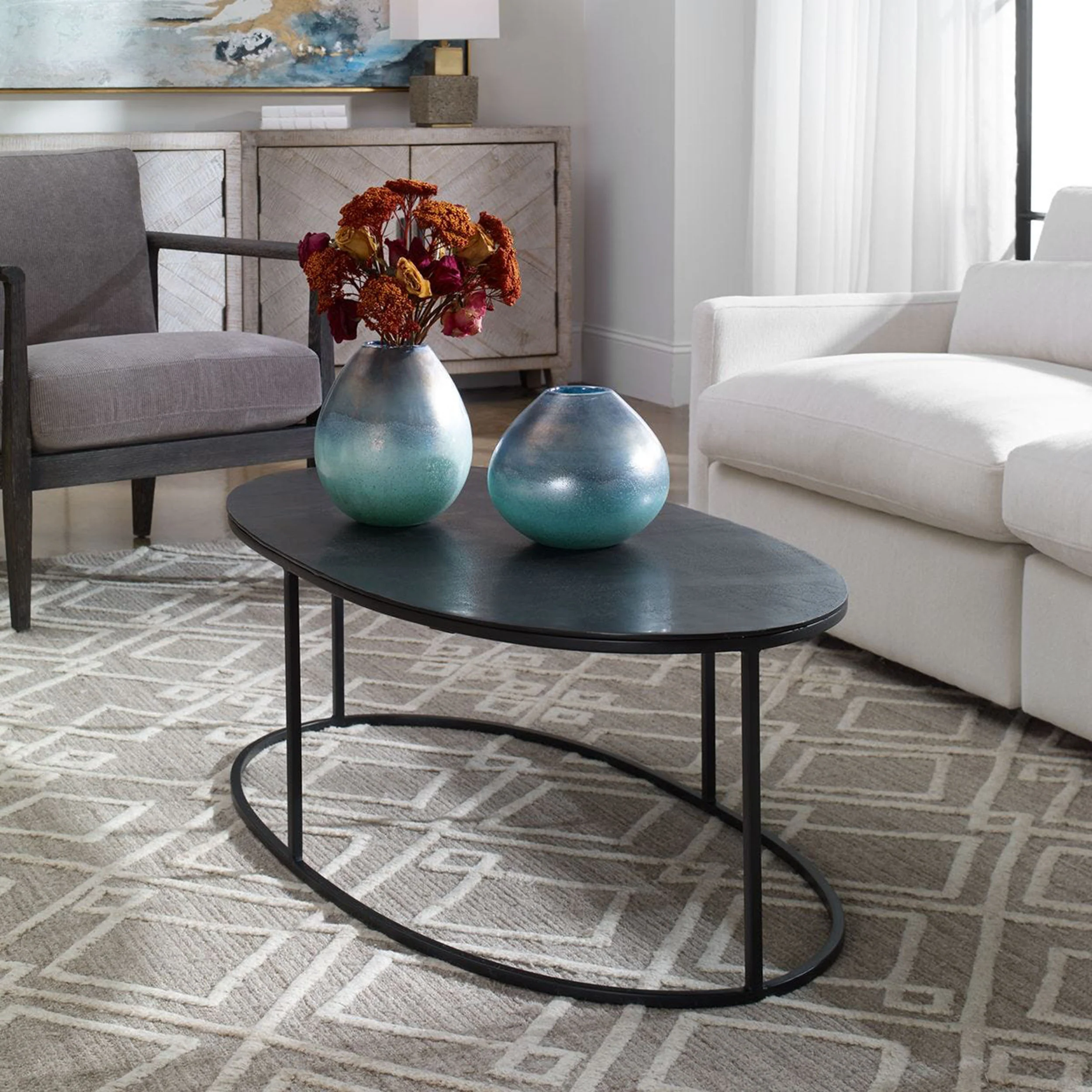 Coreene Oval Coffee Table, Aged Black - Image 5