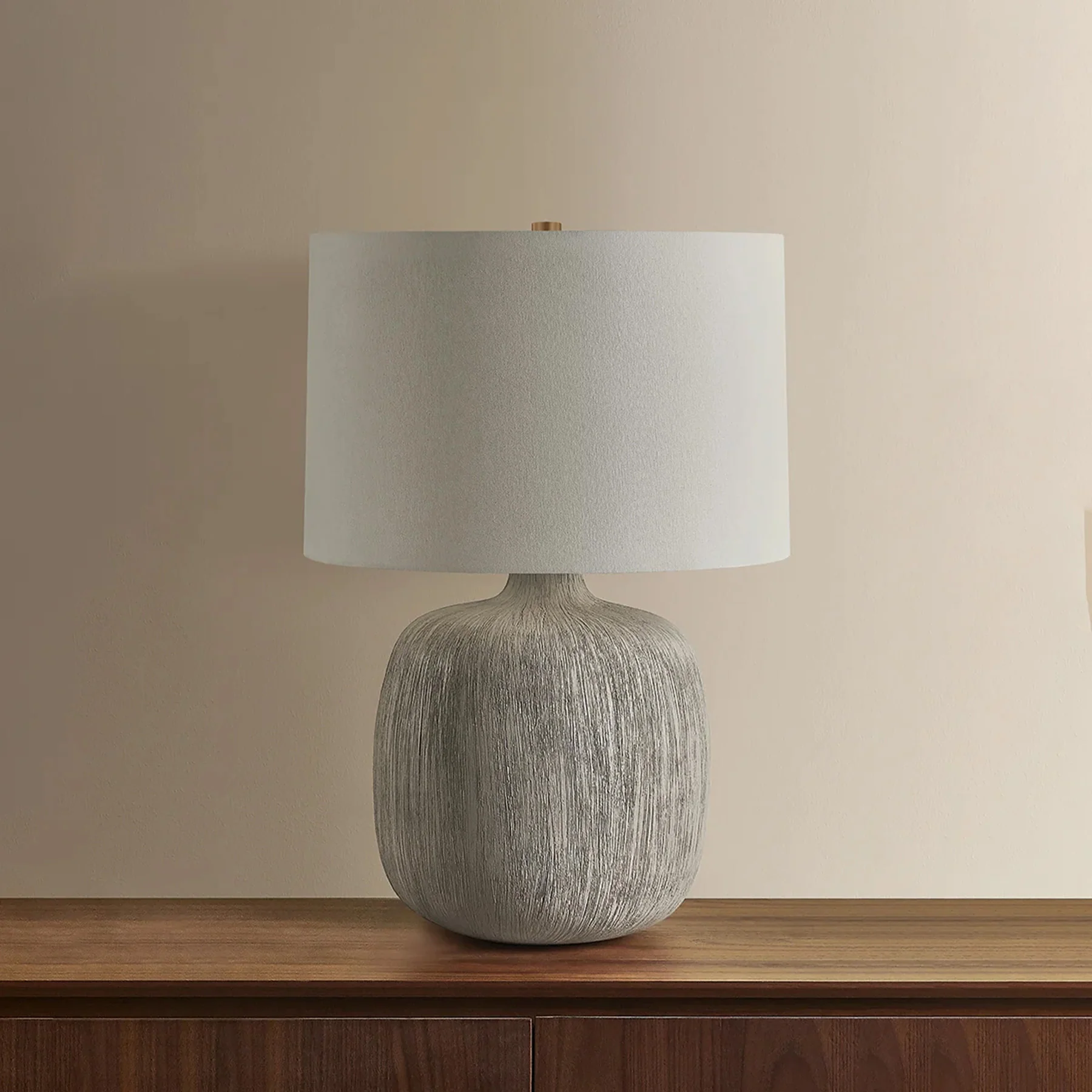 Keagan Table Lamp, Patina Brass/Ceramic Stria Wheat - Image 2