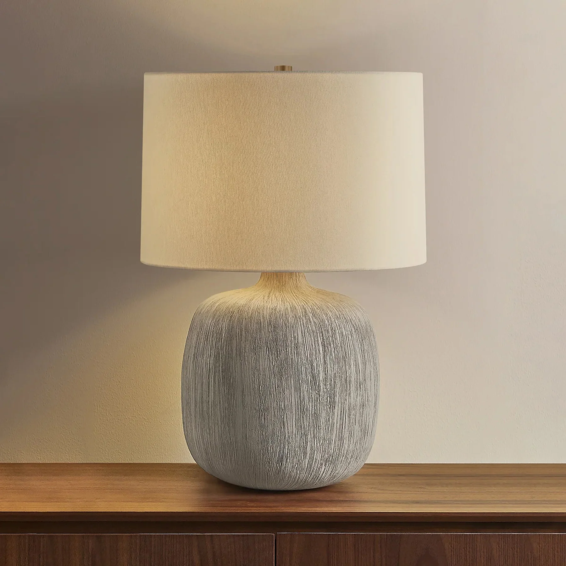 Keagan Table Lamp, Patina Brass/Ceramic Stria Wheat - Image 3