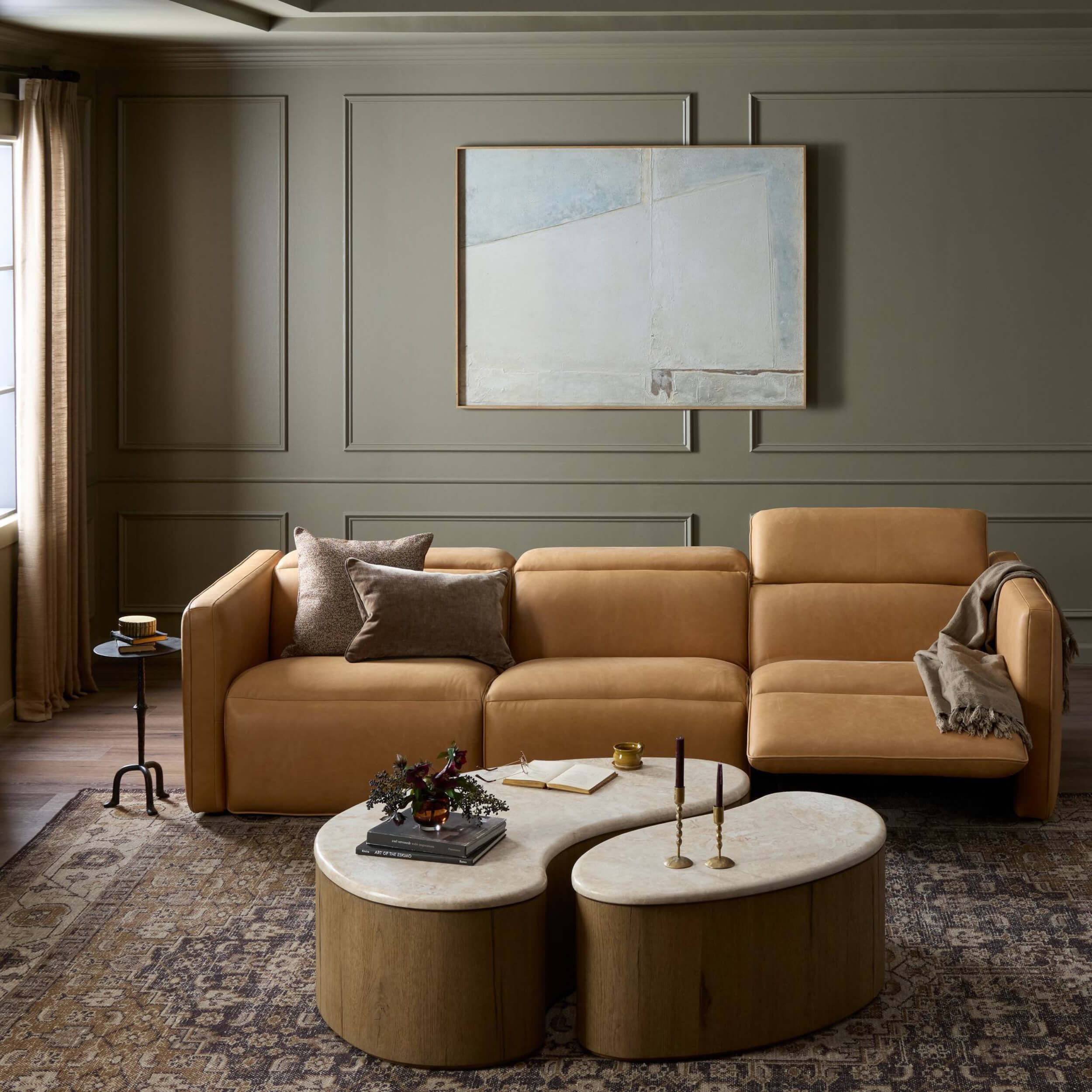Kenlee Leather Power Recliner 3 Piece Sectional, Palermo Cognac by Four Hands - Image 5
