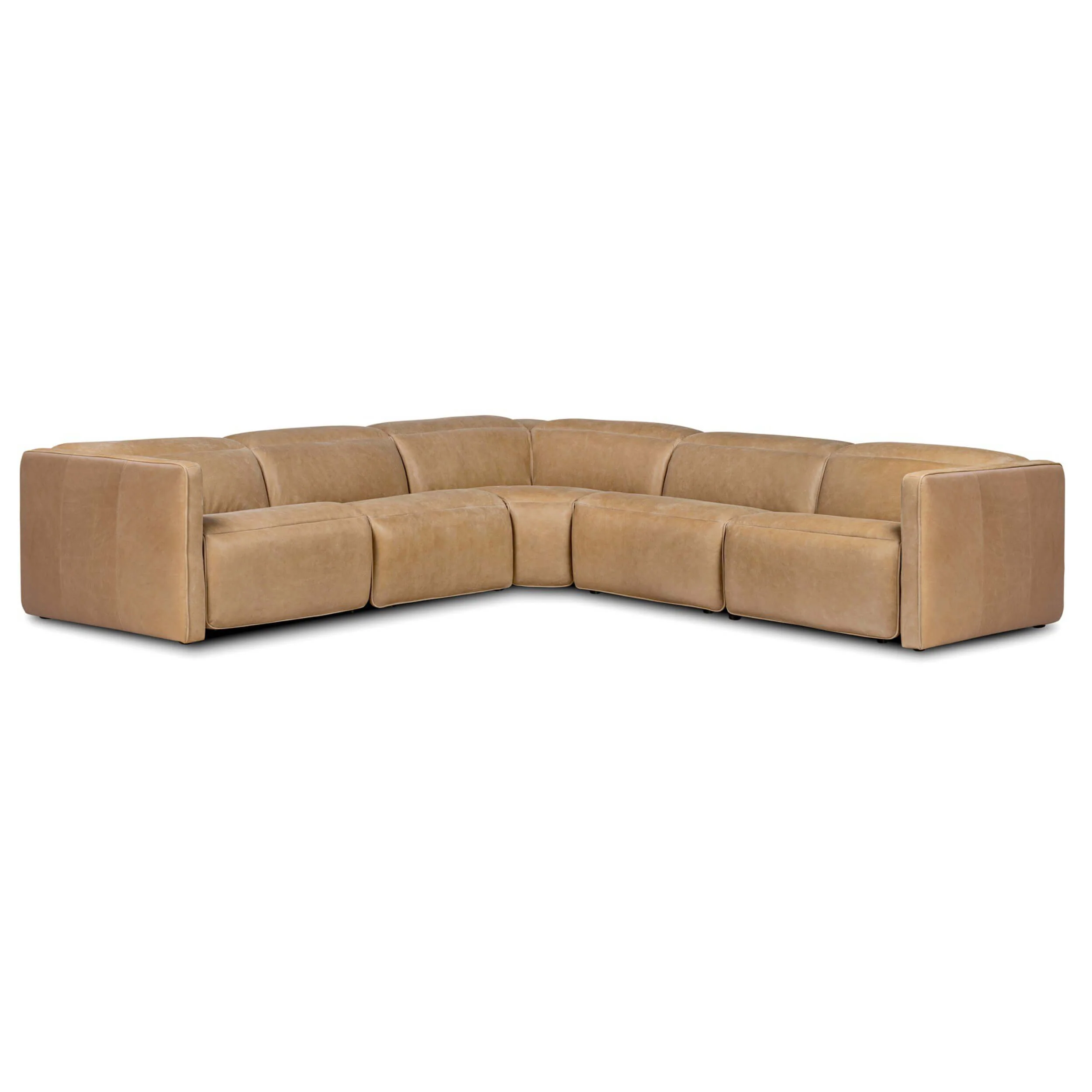 Kenlee Leather Power Recliner 5 Piece Sectional, Palermo Cognac by Four Hands