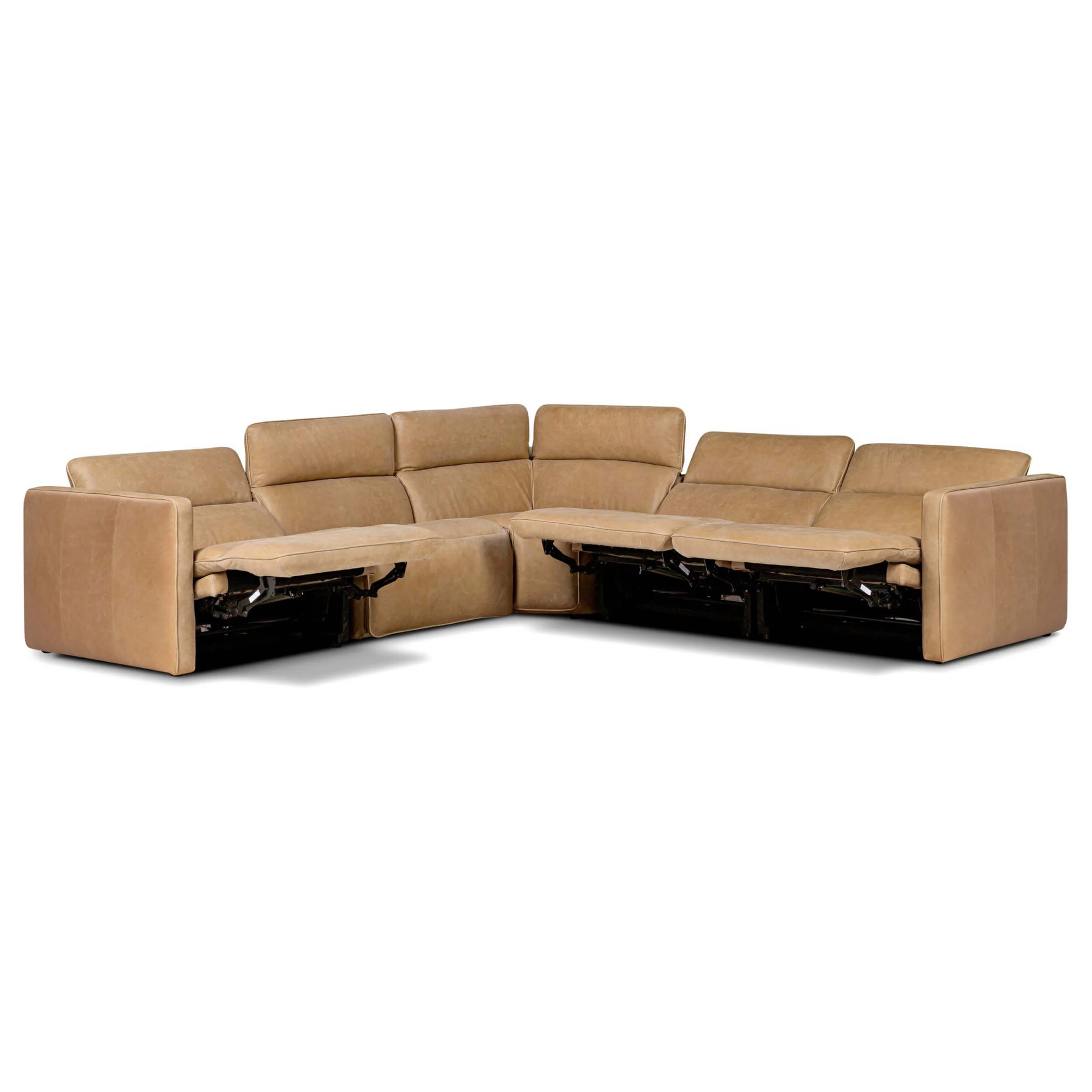 Kenlee Leather Power Recliner 5 Piece Sectional, Palermo Cognac by Four Hands - Image 3