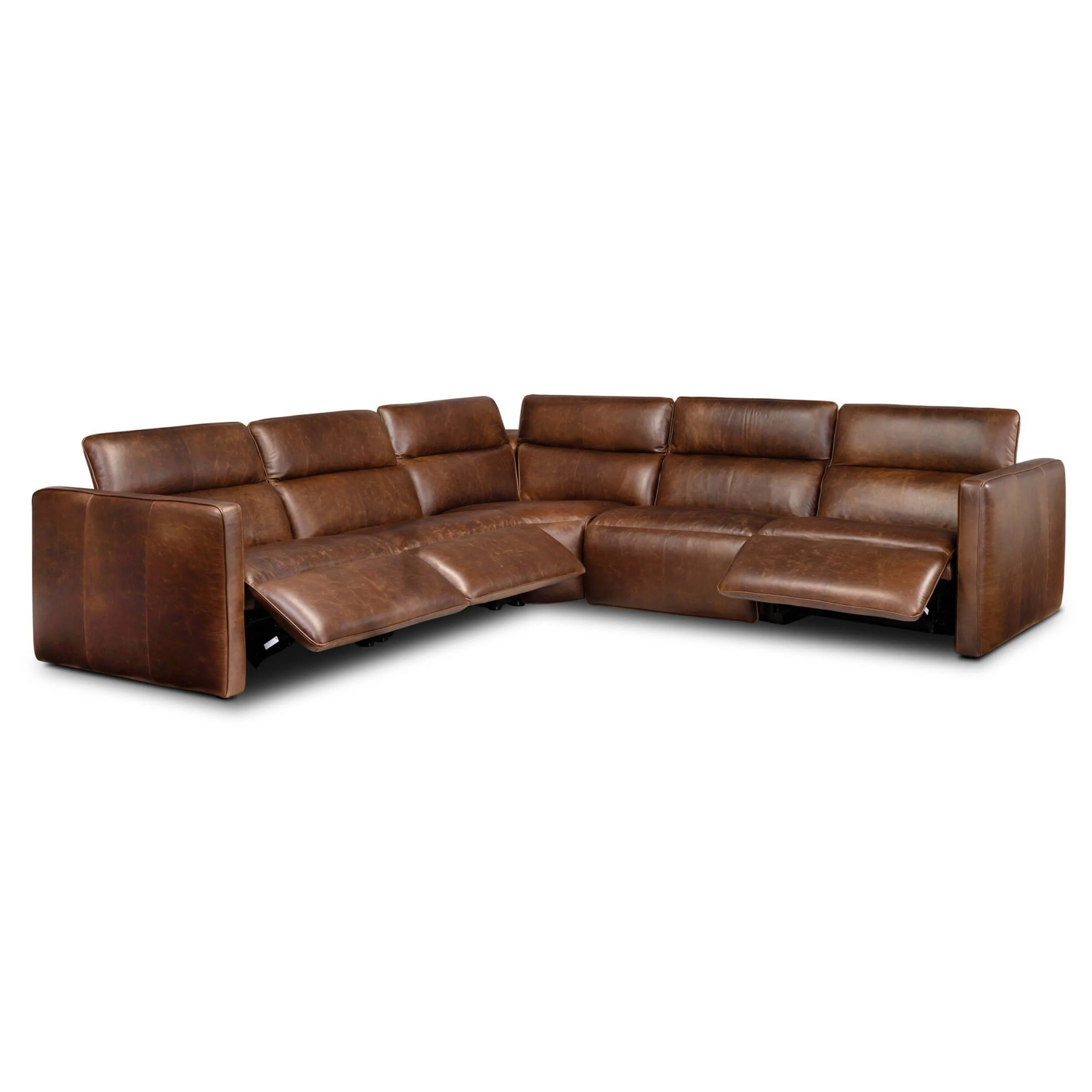 Kenlee Leather Power Recliner 5 Piece Sectional, Raleigh Cigar by Four hands - Image 4