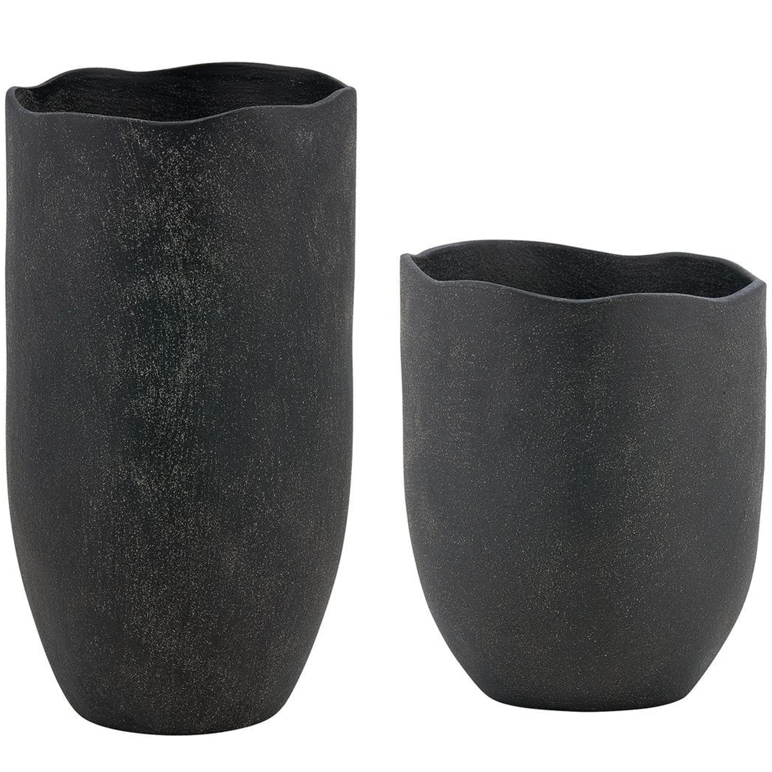 Komorebi Outdoor Vases, Set of 2, Matte Black - Image 2