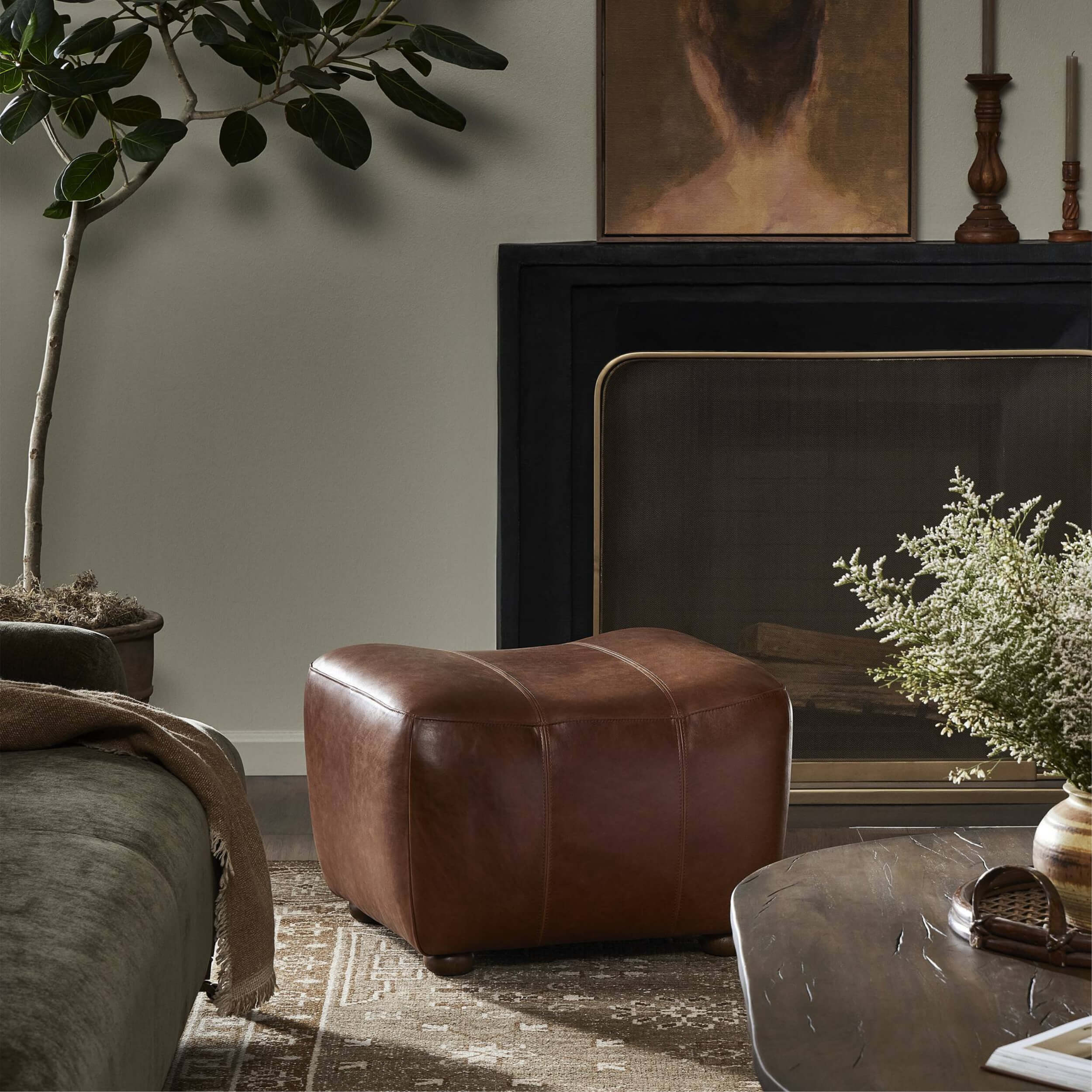 Kylo Leather Ottoman, Dulane Mahogany by Amber Lewis x Four Hands - Image 5