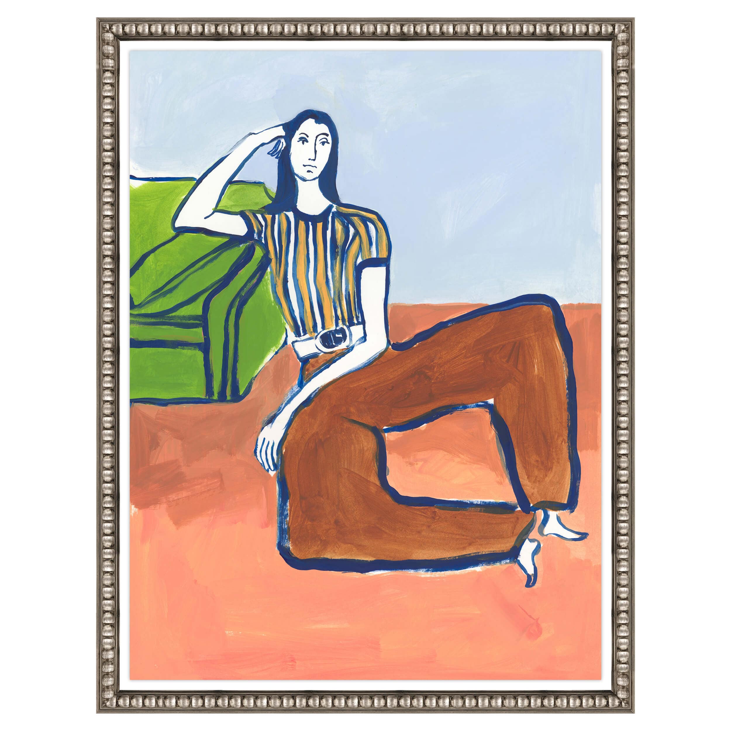 Lady With Green Couch Framed