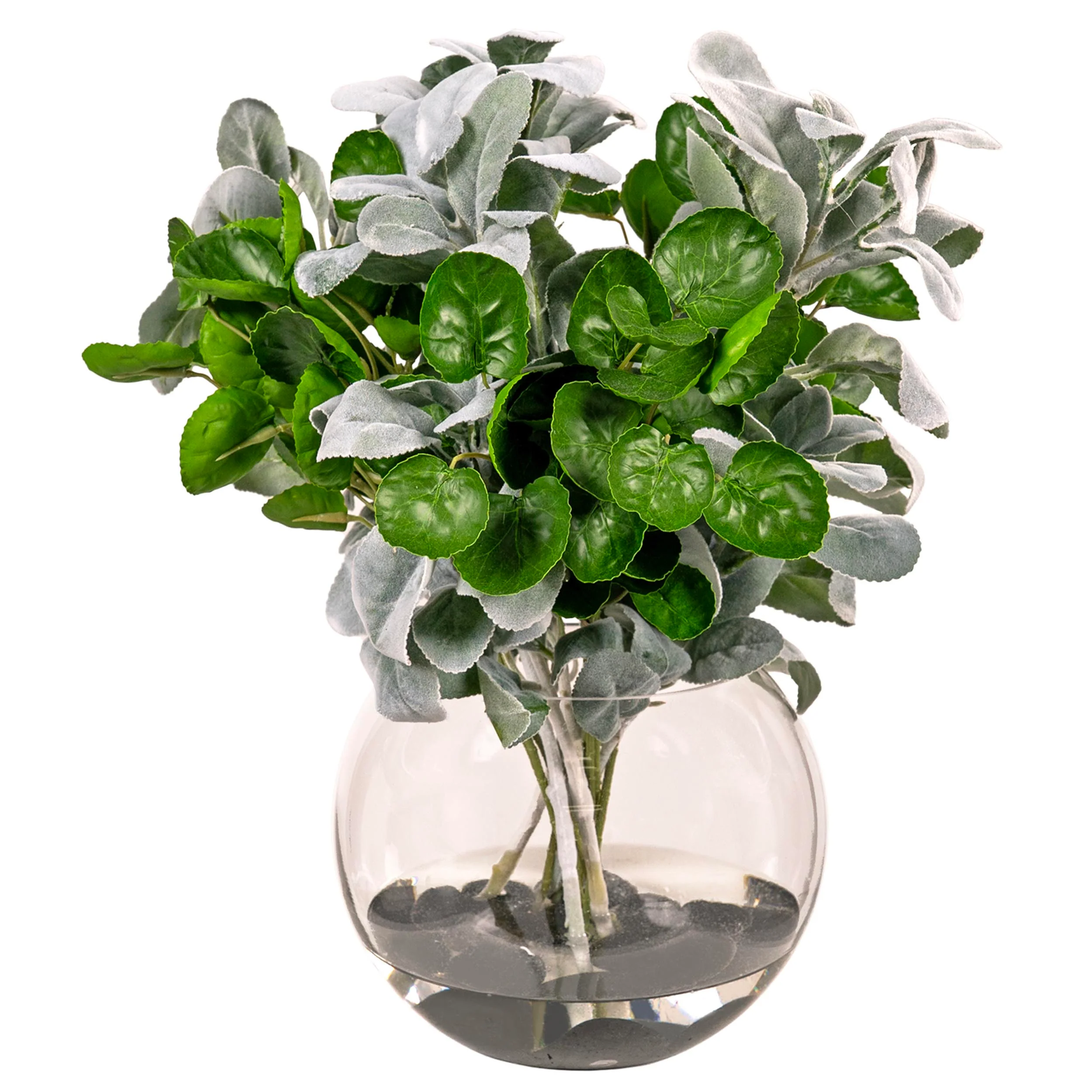 Lambs Ear And Eucalyptus in Glass Bubble Bowl, Clear