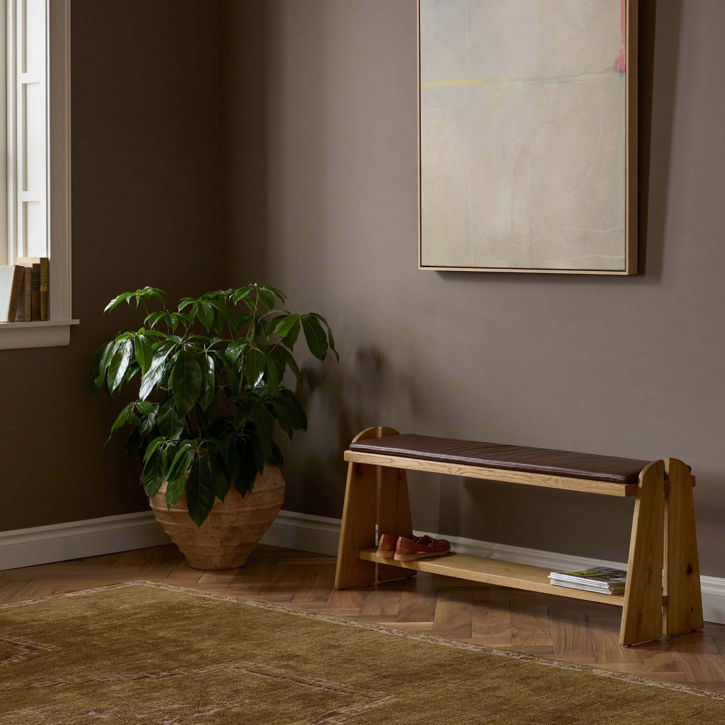 Landrea Leather Accent Bench, Havana Brown by Four Hands - Image 8